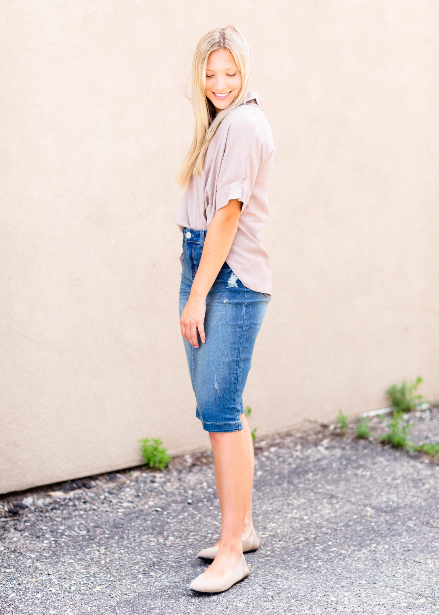 Distressed Wash Midi Skirt Skirts
