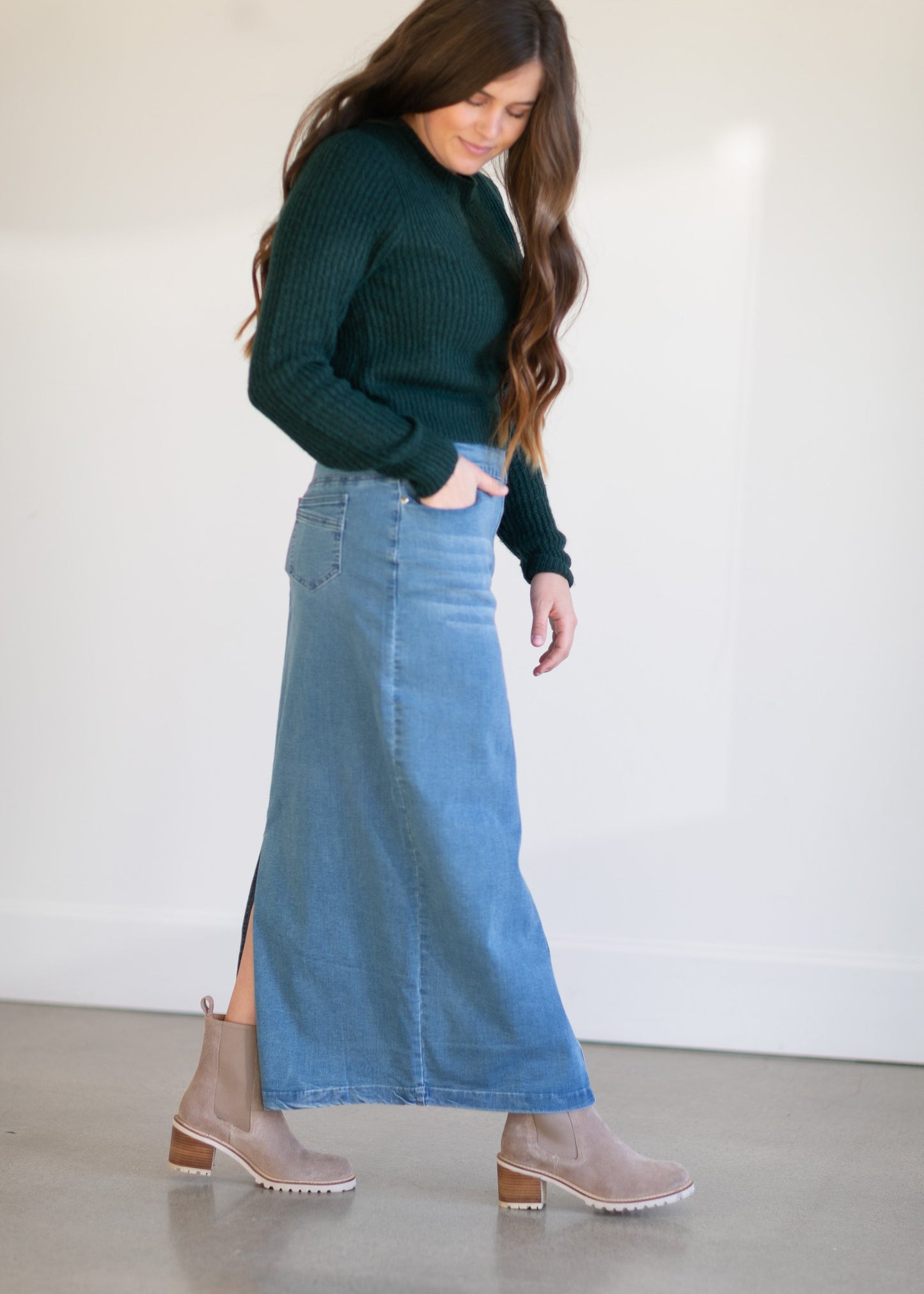 Donna Light Wash Long Denim Skirt - FINAL SALE Skirts