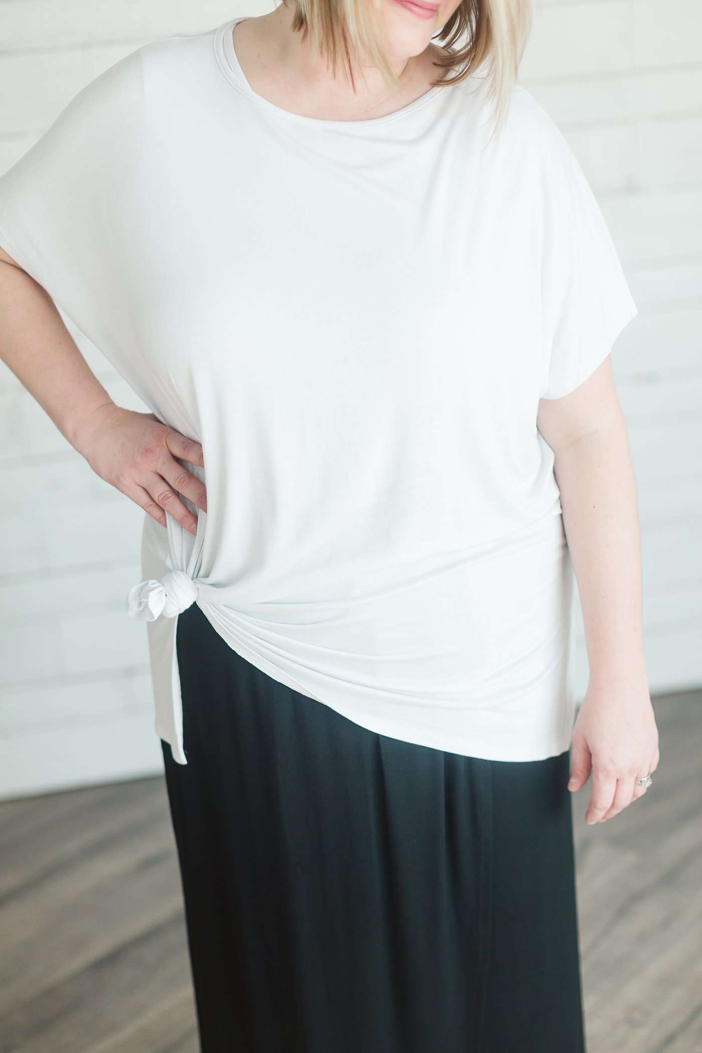 charcoal or black triple pleated maxi skirt with elastic waist.