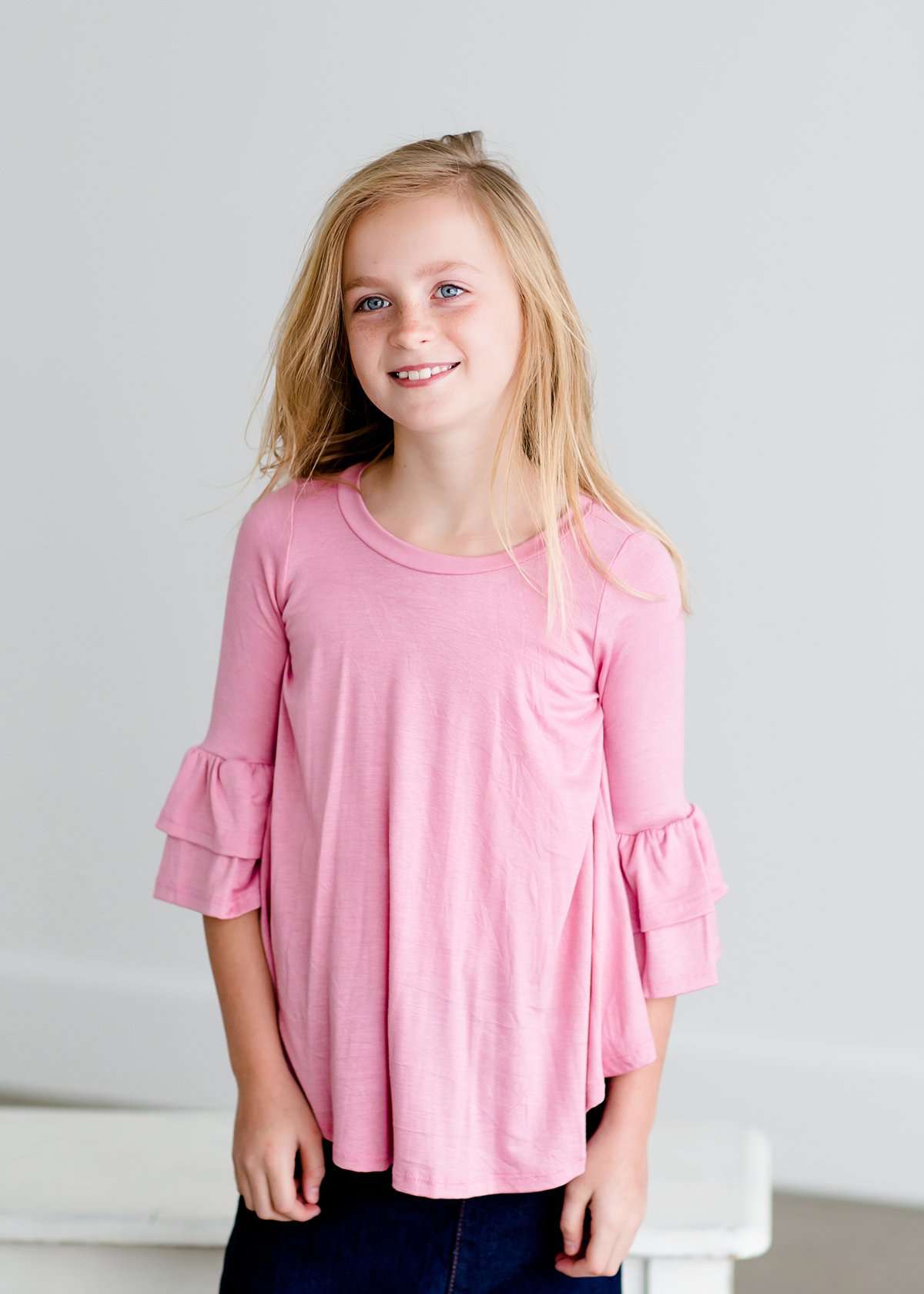 Double Ruffle Sleeve Top - FINAL SALE Tops Rose / XS