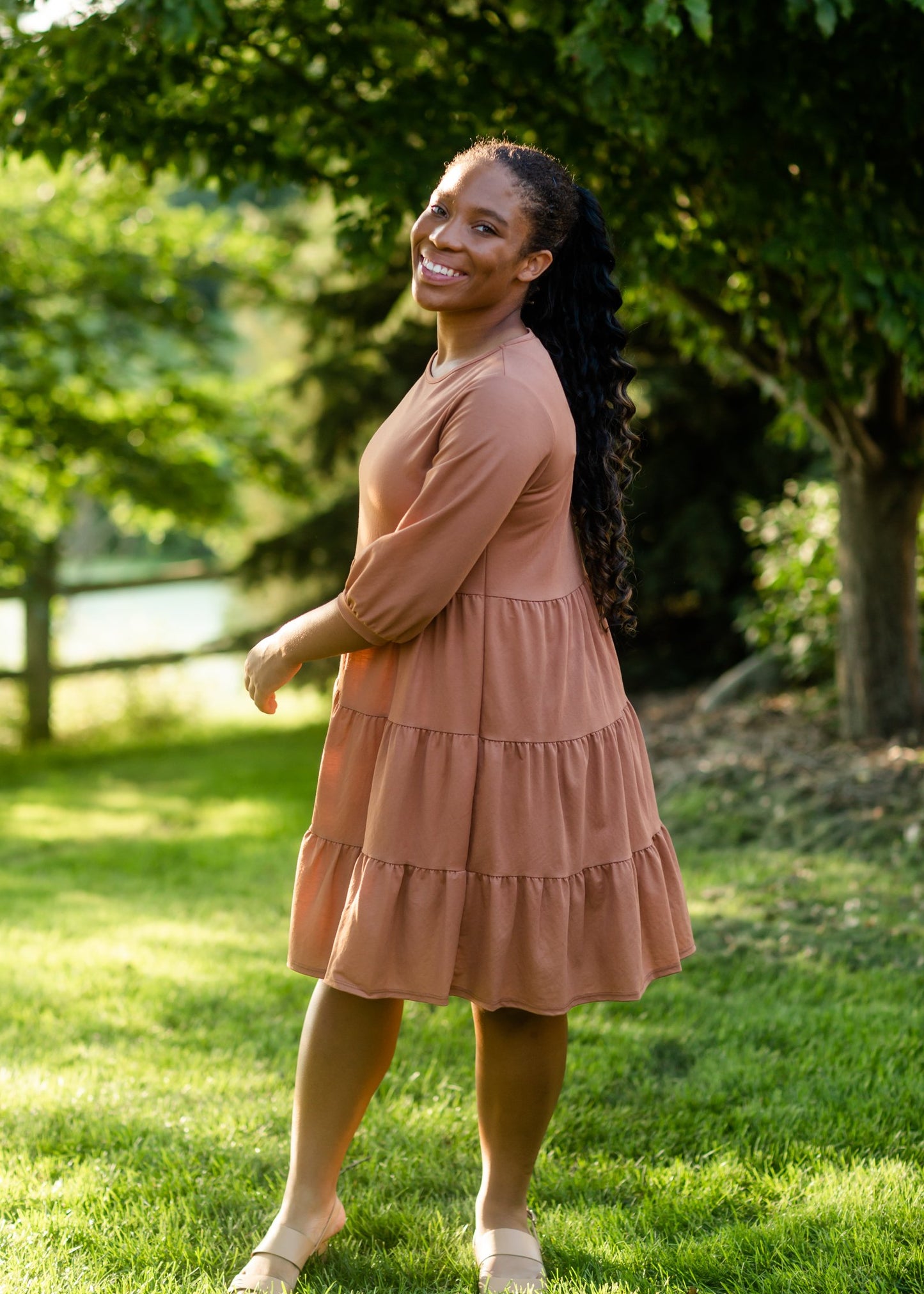 Dusty Rust Pillow Sleeve Midi Dress Dresses Tres Bien