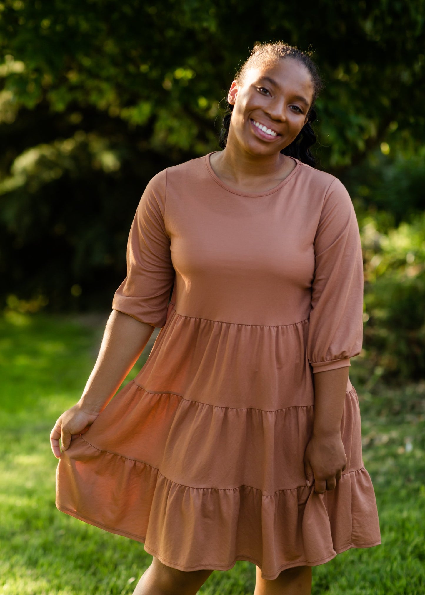 Dusty Rust Pillow Sleeve Midi Dress Dresses Tres Bien