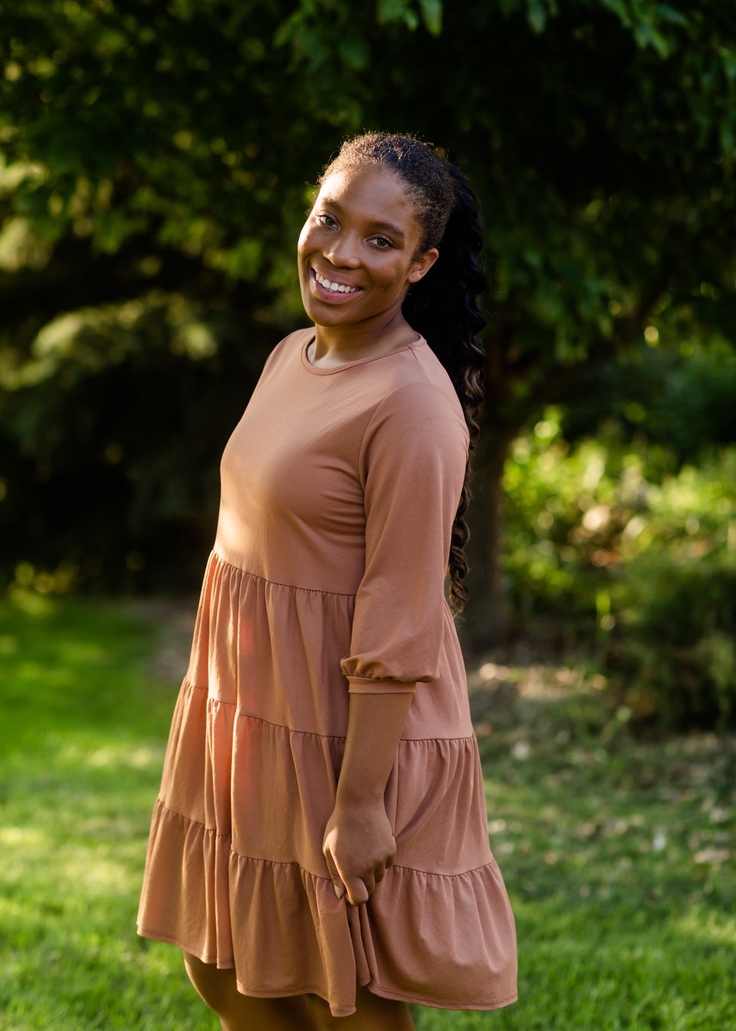 Dusty Rust Pillow Sleeve Midi Dress Dresses Tres Bien