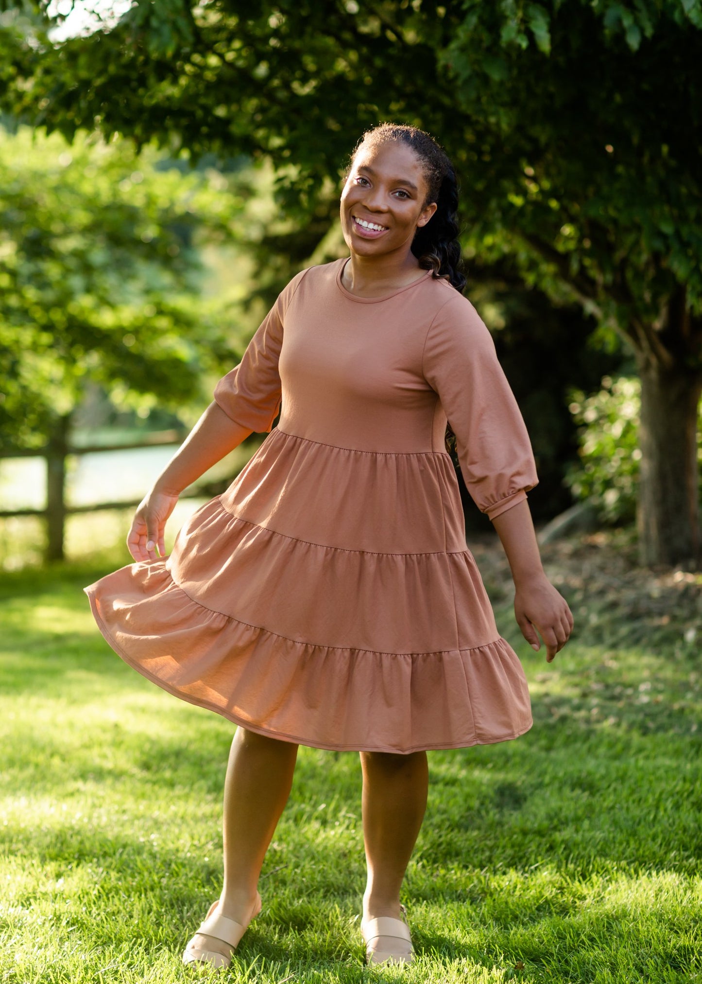Dusty Rust Pillow Sleeve Midi Dress Dresses Tres Bien