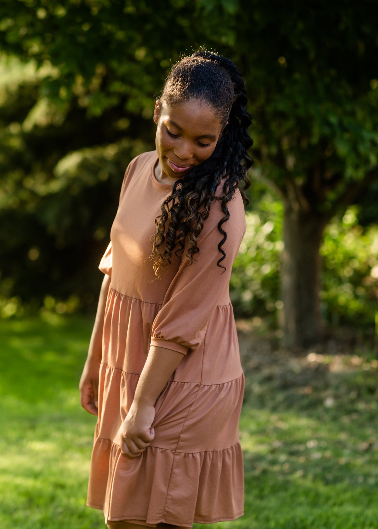 Dusty Rust Pillow Sleeve Midi Dress Dresses Tres Bien