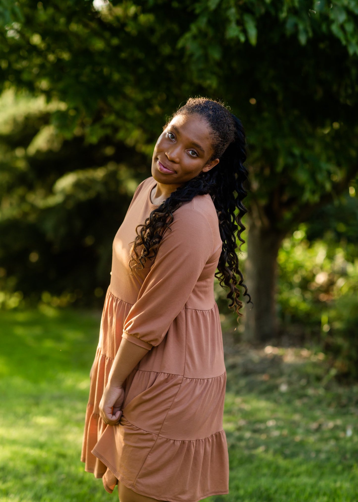 Dusty Rust Pillow Sleeve Midi Dress Dresses Tres Bien