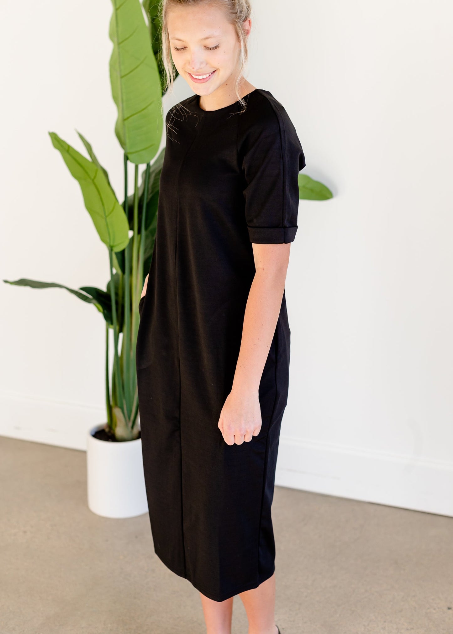 Elly Black Zipper Back Midi Dress - FINAL SALE Dresses