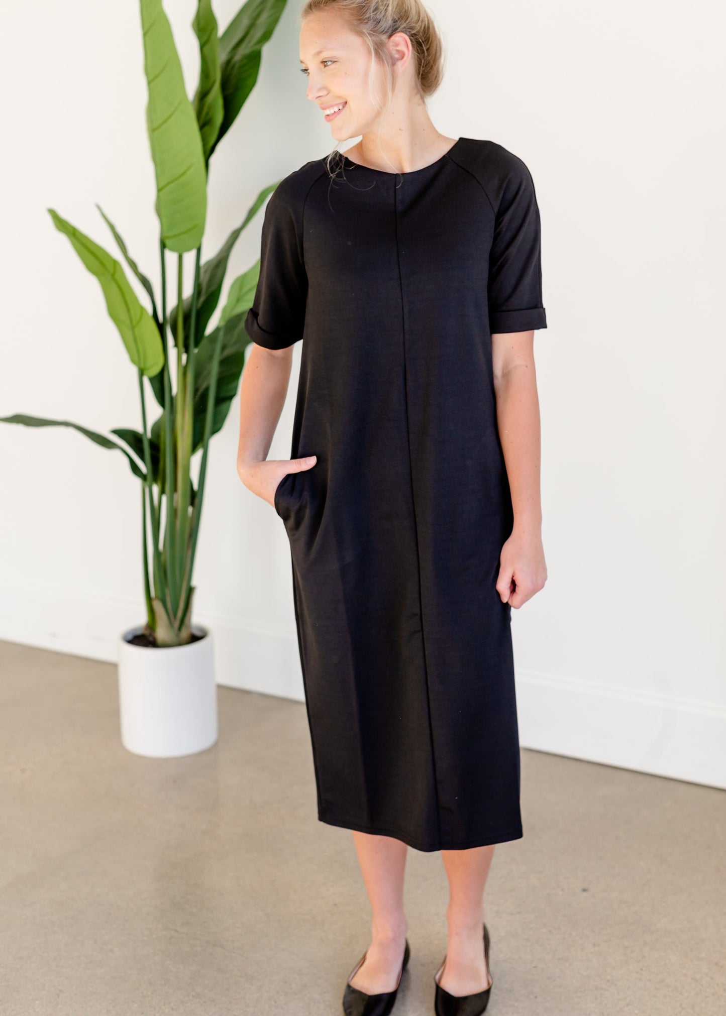 Elly Black Zipper Back Midi Dress - FINAL SALE Dresses