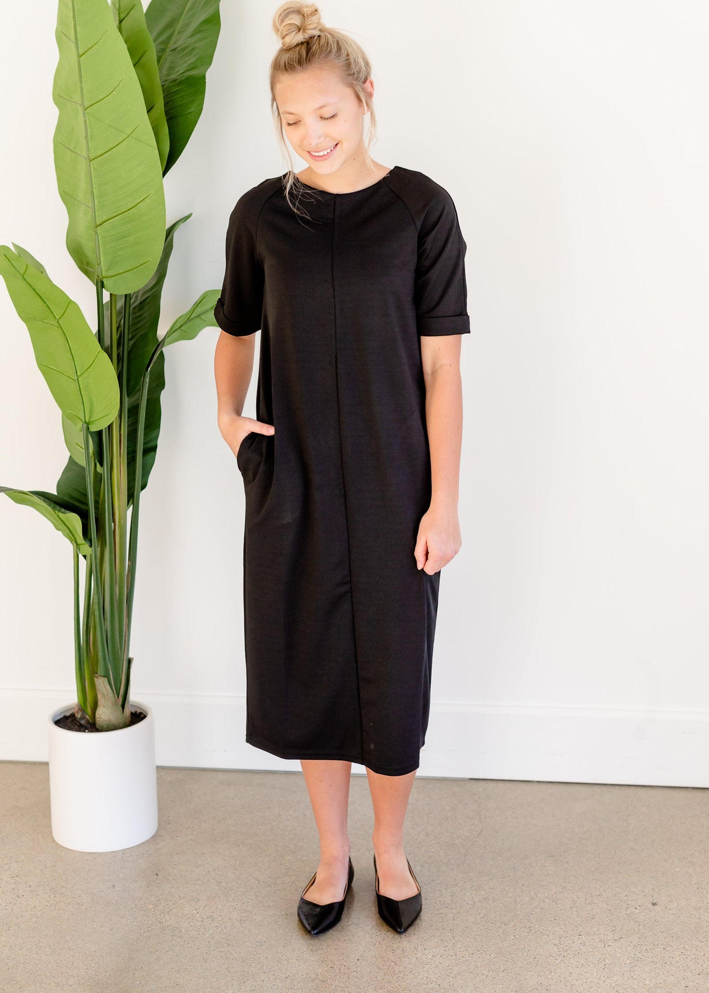 Elly Black Zipper Back Midi Dress - FINAL SALE Dresses