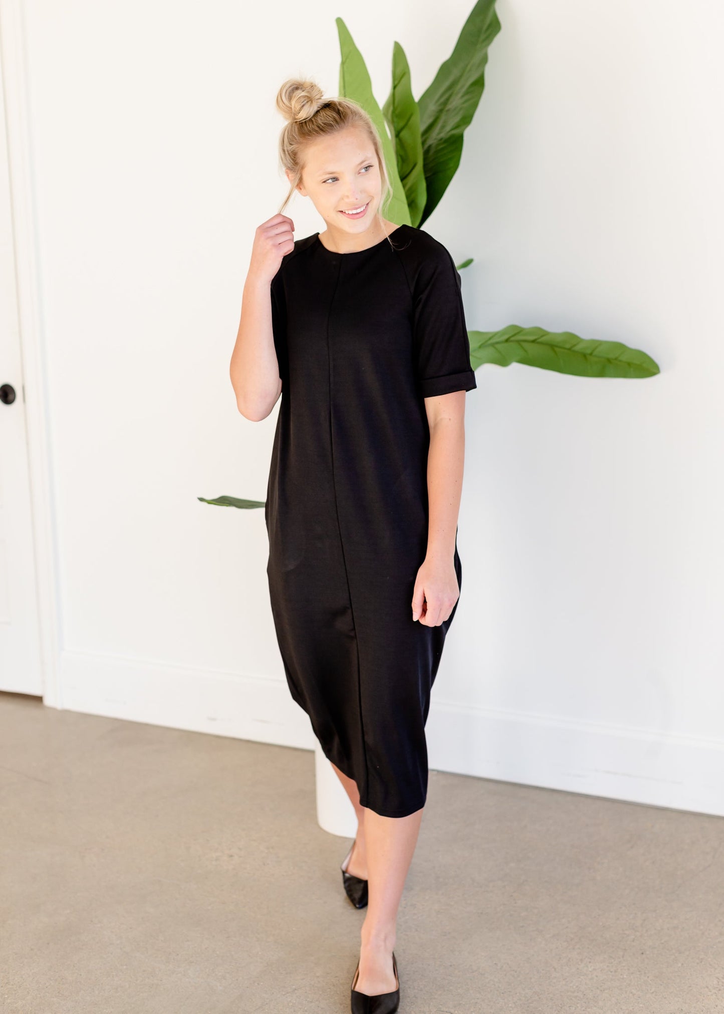 Elly Black Zipper Back Midi Dress - FINAL SALE Dresses