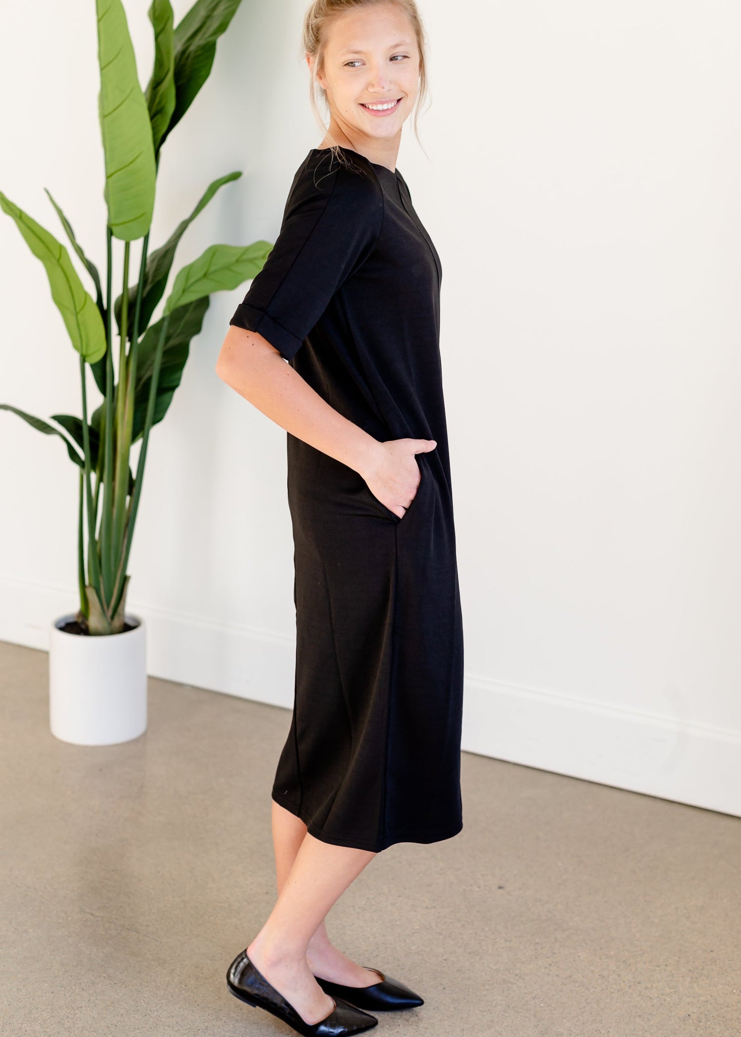 Elly Black Zipper Back Midi Dress - FINAL SALE Dresses