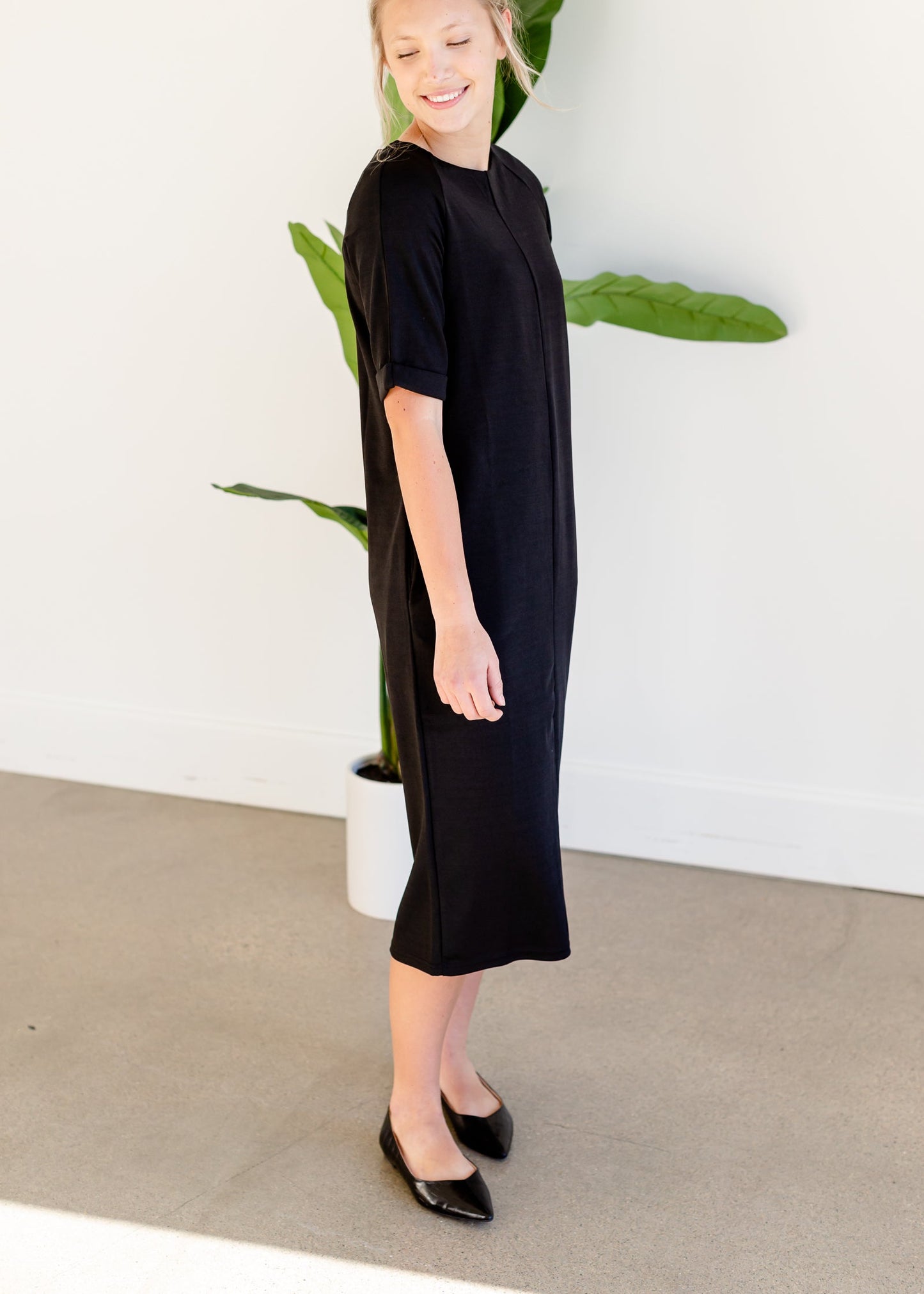 Elly Black Zipper Back Midi Dress - FINAL SALE Dresses