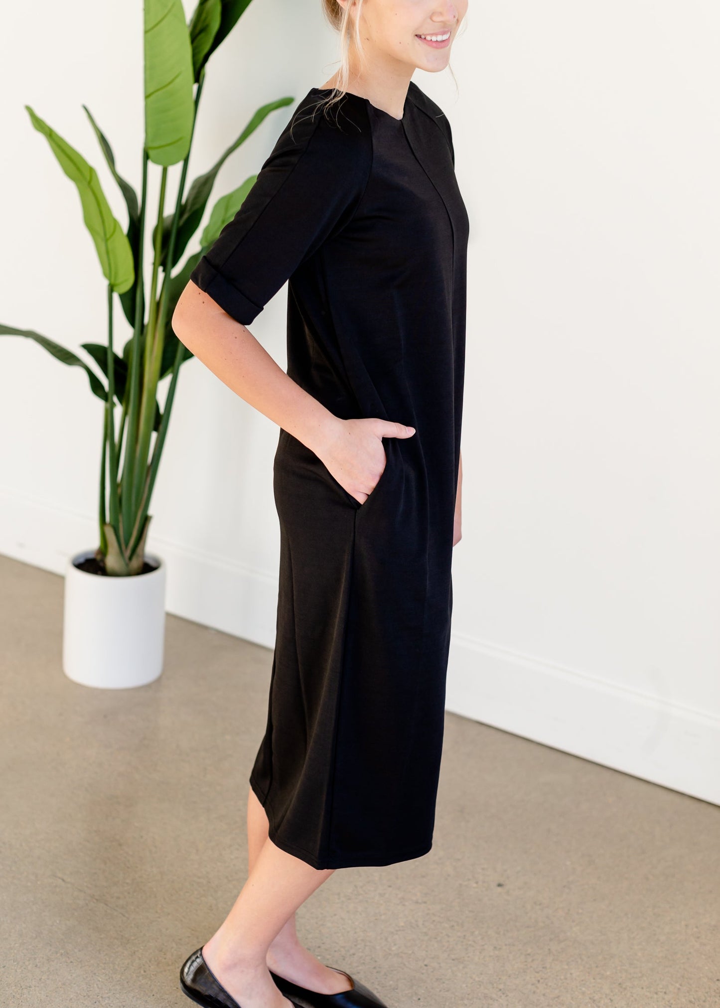 Elly Black Zipper Back Midi Dress - FINAL SALE Dresses
