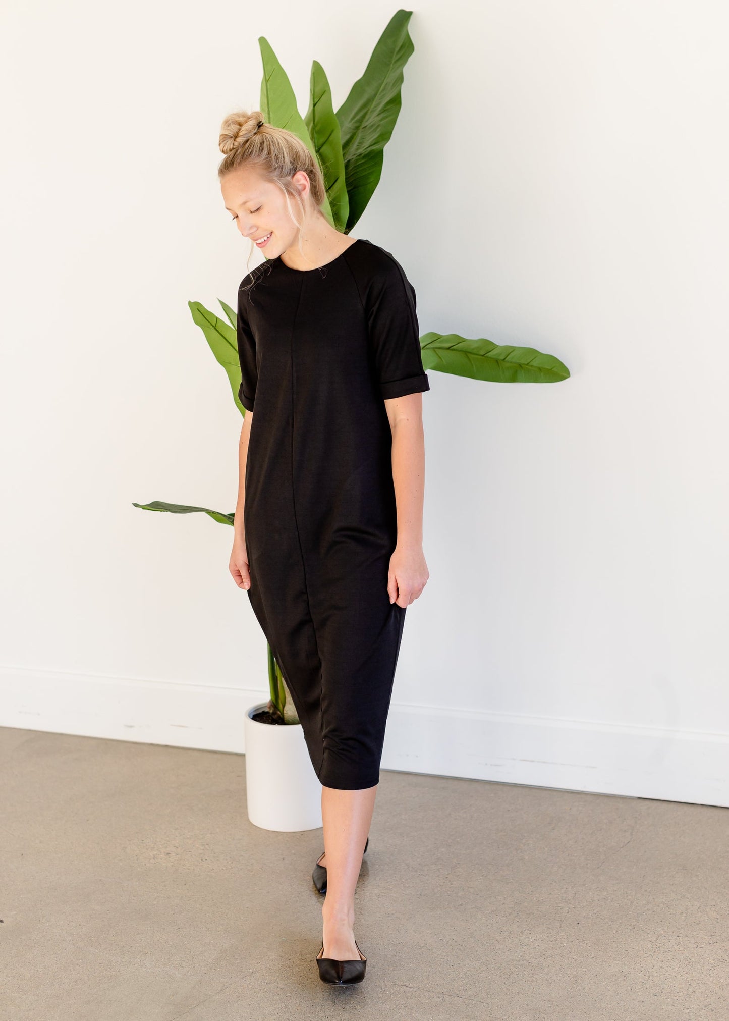 Elly Black Zipper Back Midi Dress - FINAL SALE Dresses