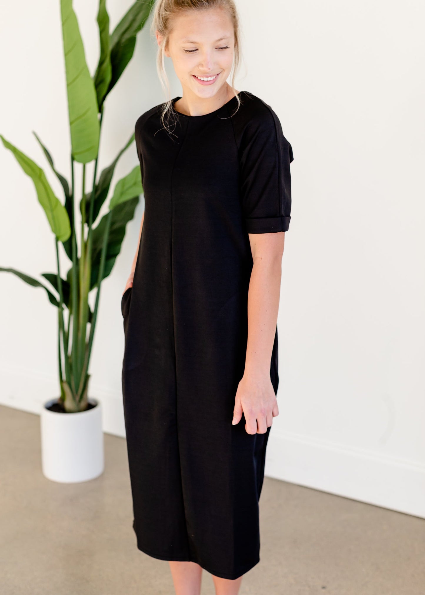 Elly Black Zipper Back Midi Dress - FINAL SALE Dresses