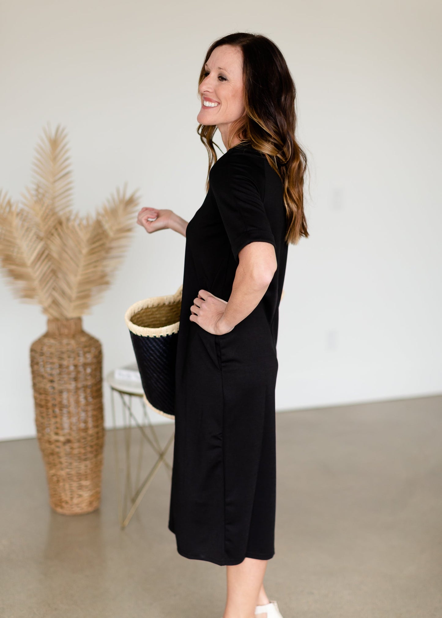 Elly Black Zipper Back Midi Dress - FINAL SALE Dresses