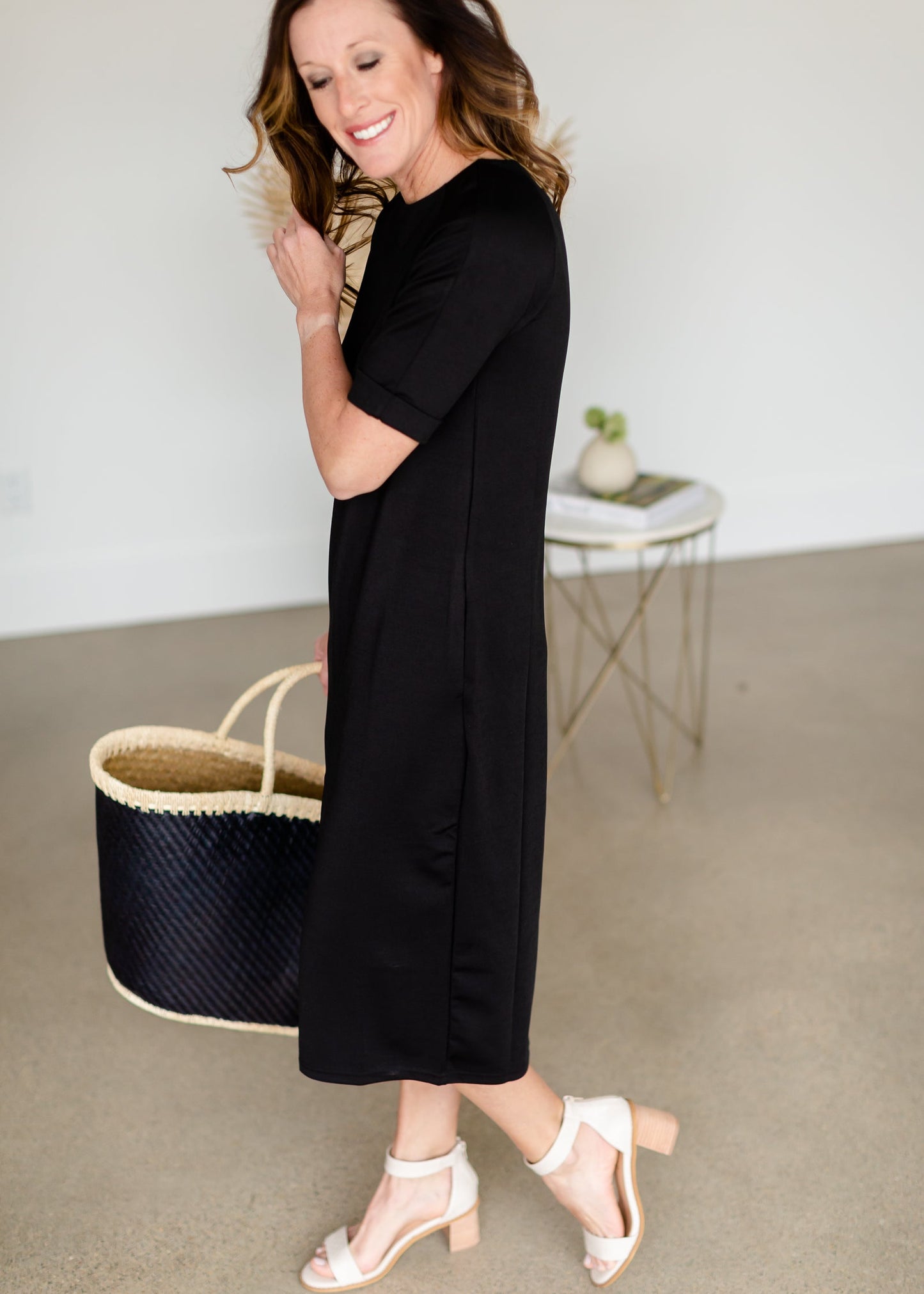 Elly Black Zipper Back Midi Dress - FINAL SALE Dresses
