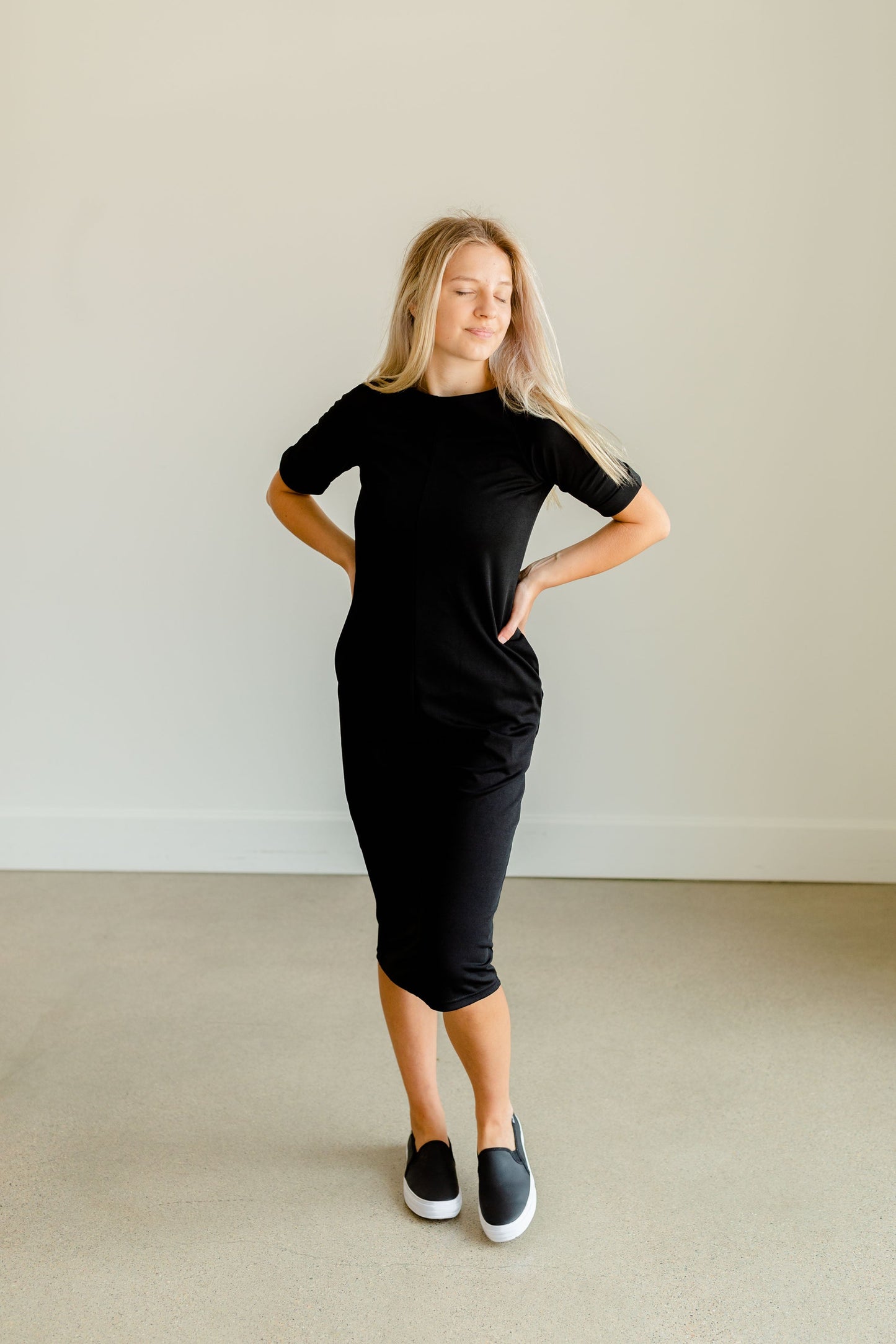 Elly Black Zipper Back Midi Dress - FINAL SALE Dresses