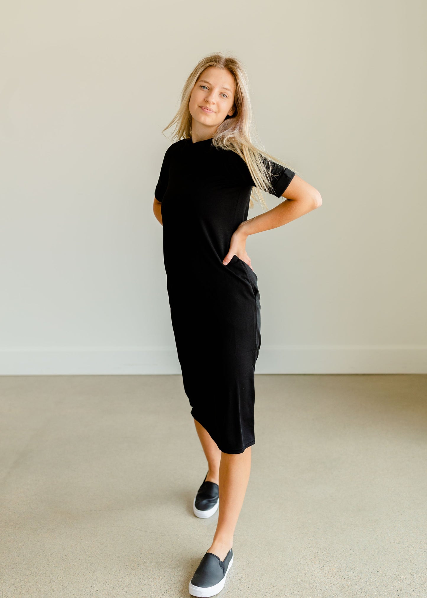 Elly Black Zipper Back Midi Dress - FINAL SALE Dresses