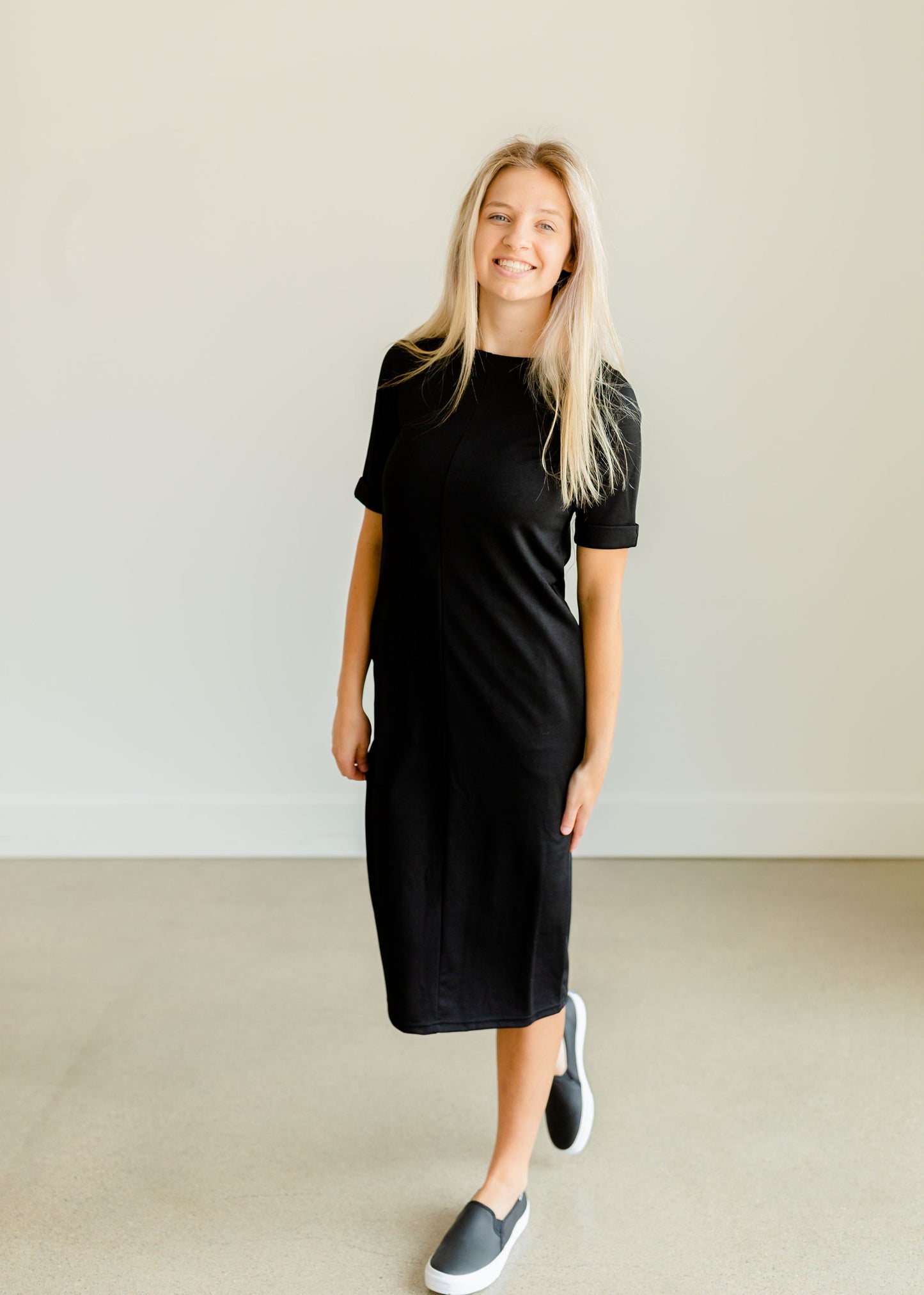 Elly Black Zipper Back Midi Dress - FINAL SALE Dresses