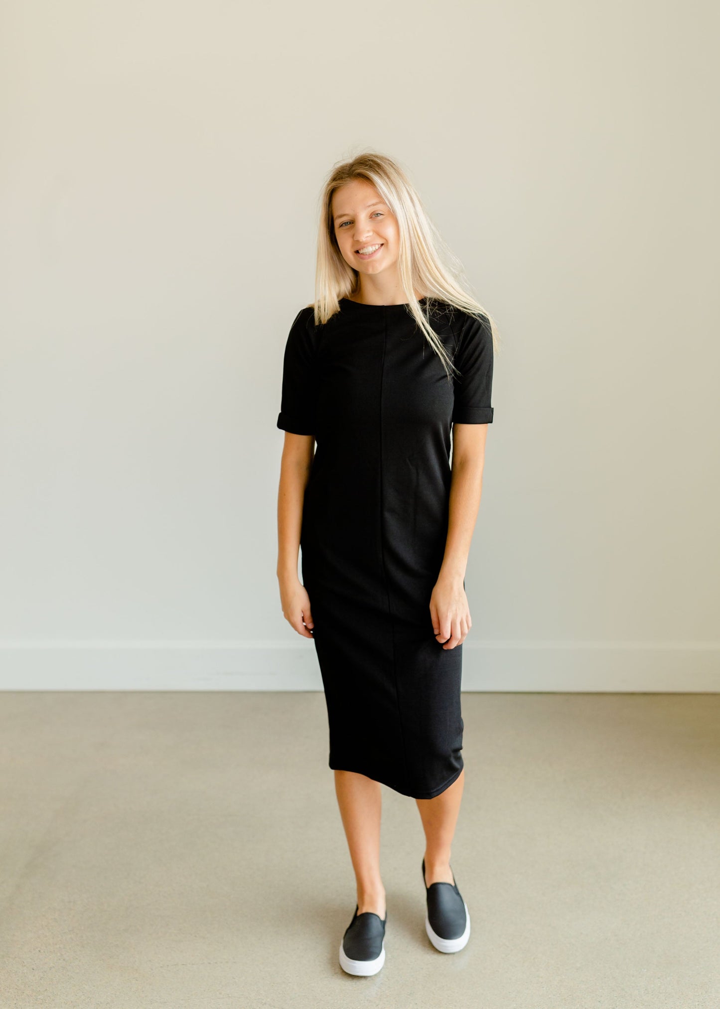 Elly Black Zipper Back Midi Dress - FINAL SALE Dresses