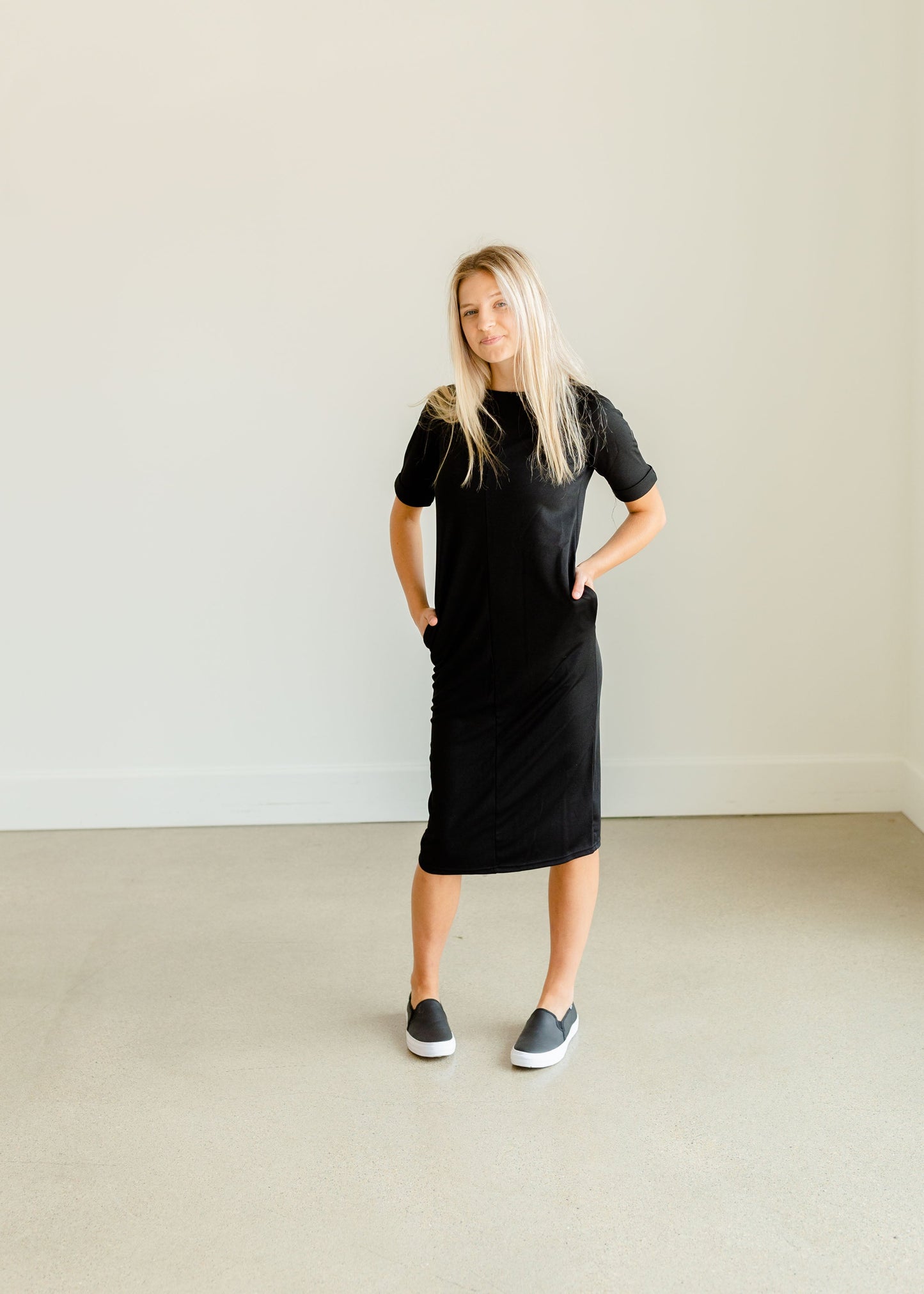 Elly Black Zipper Back Midi Dress - FINAL SALE Dresses