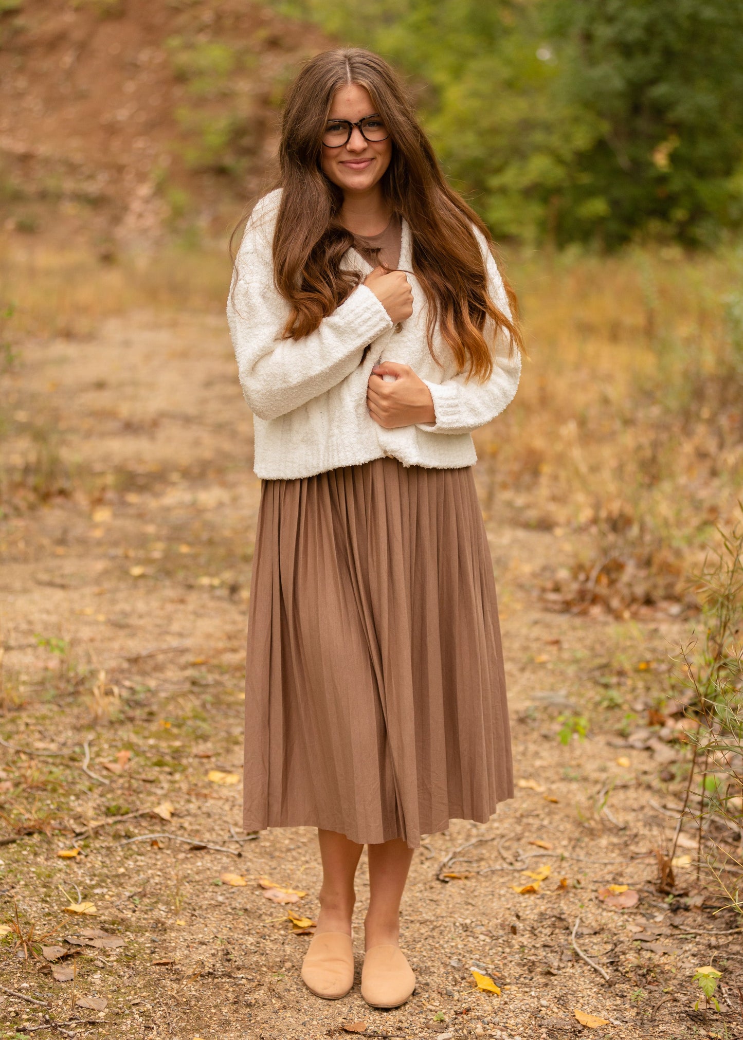 Emersyn Tan Pleated Midi Dress Dresses