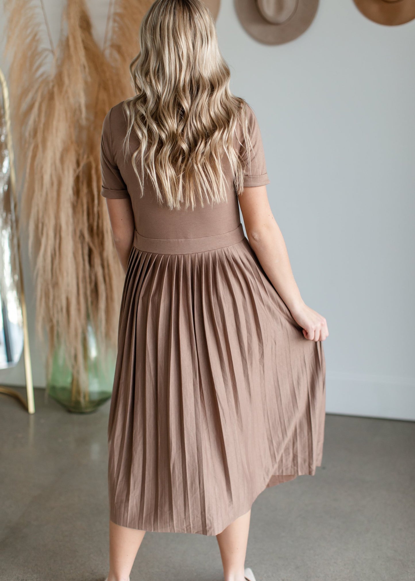 Emersyn Tan Pleated Midi Dress Dresses Inherit - SOP