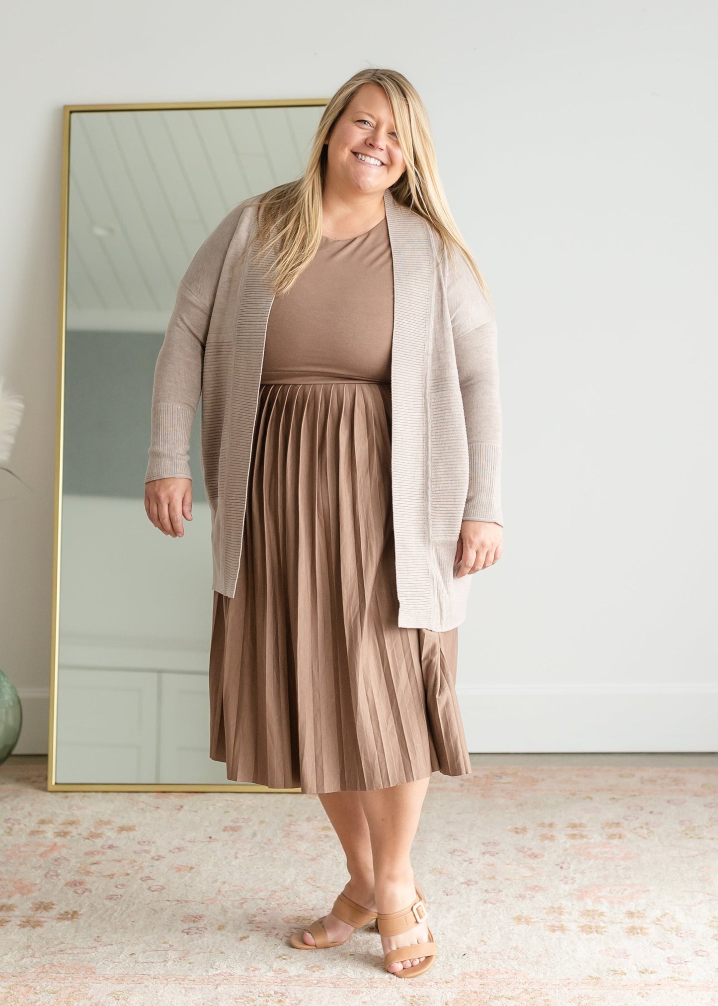 Emersyn Tan Pleated Midi Dress Dresses Inherit - SOP