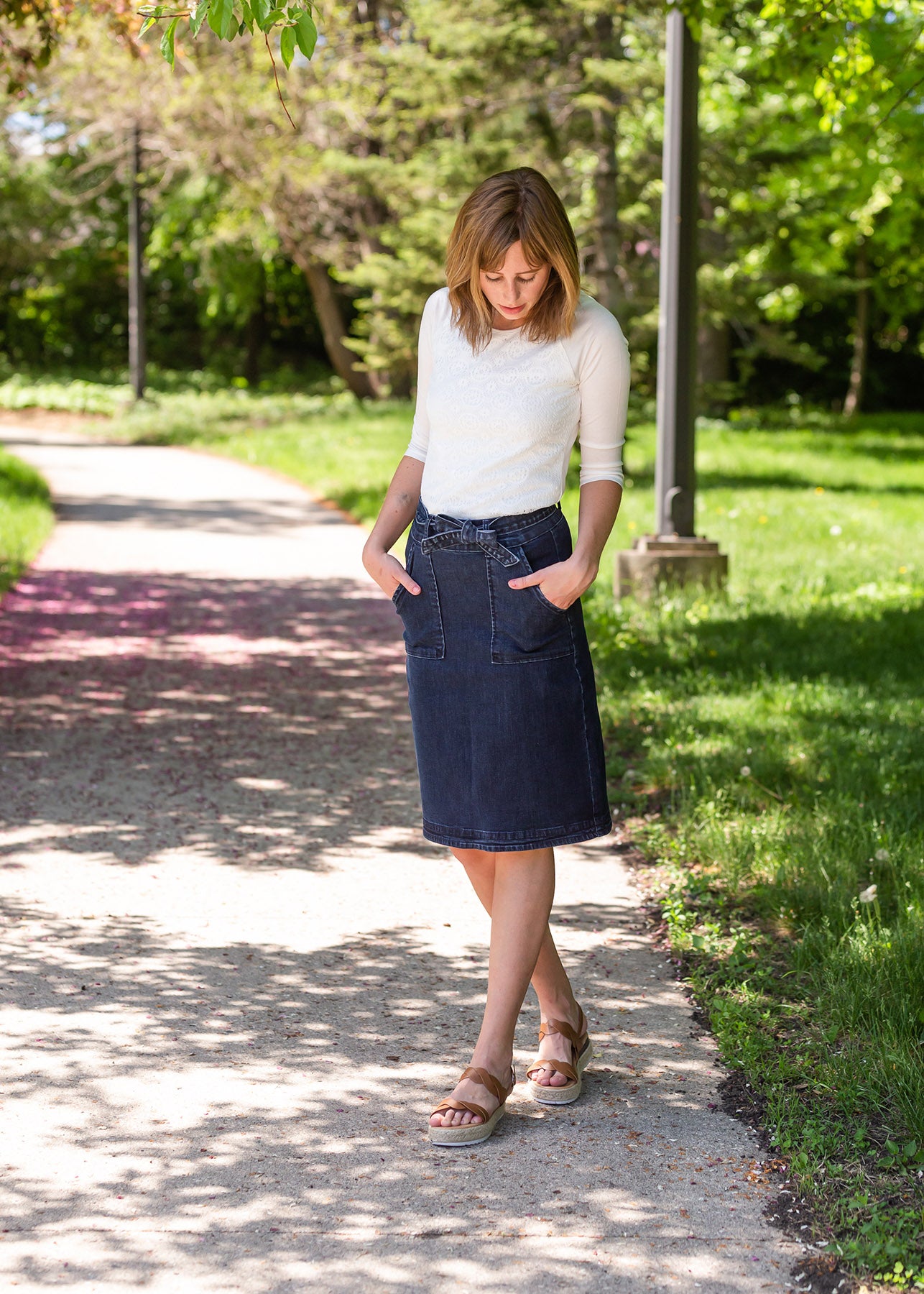 Emma Paper Bag Tie Midi Denim Jean Skirt - FINAL SALE