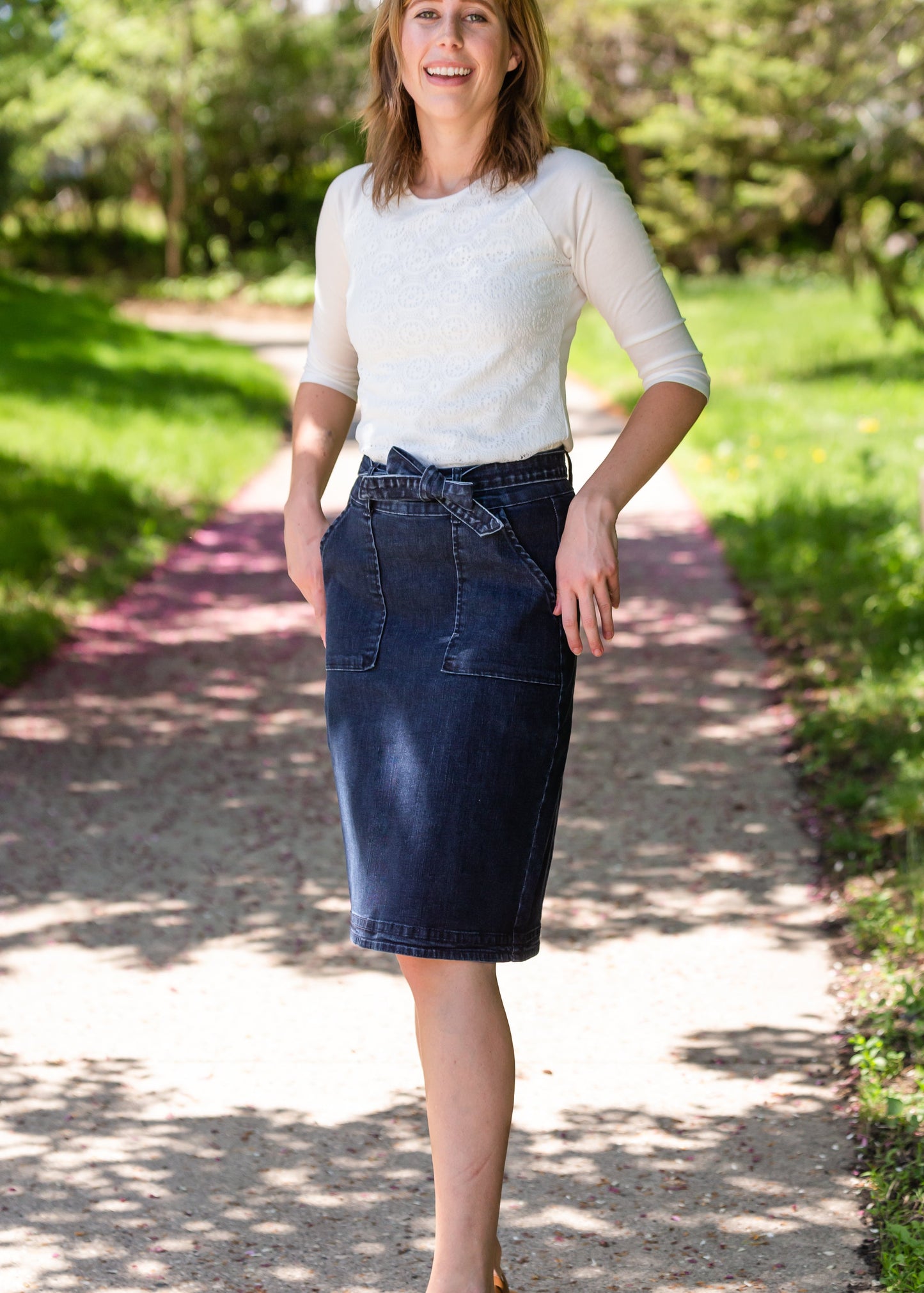 Emma Paper Bag Tie Midi Denim Jean Skirt - FINAL SALE Skirts
