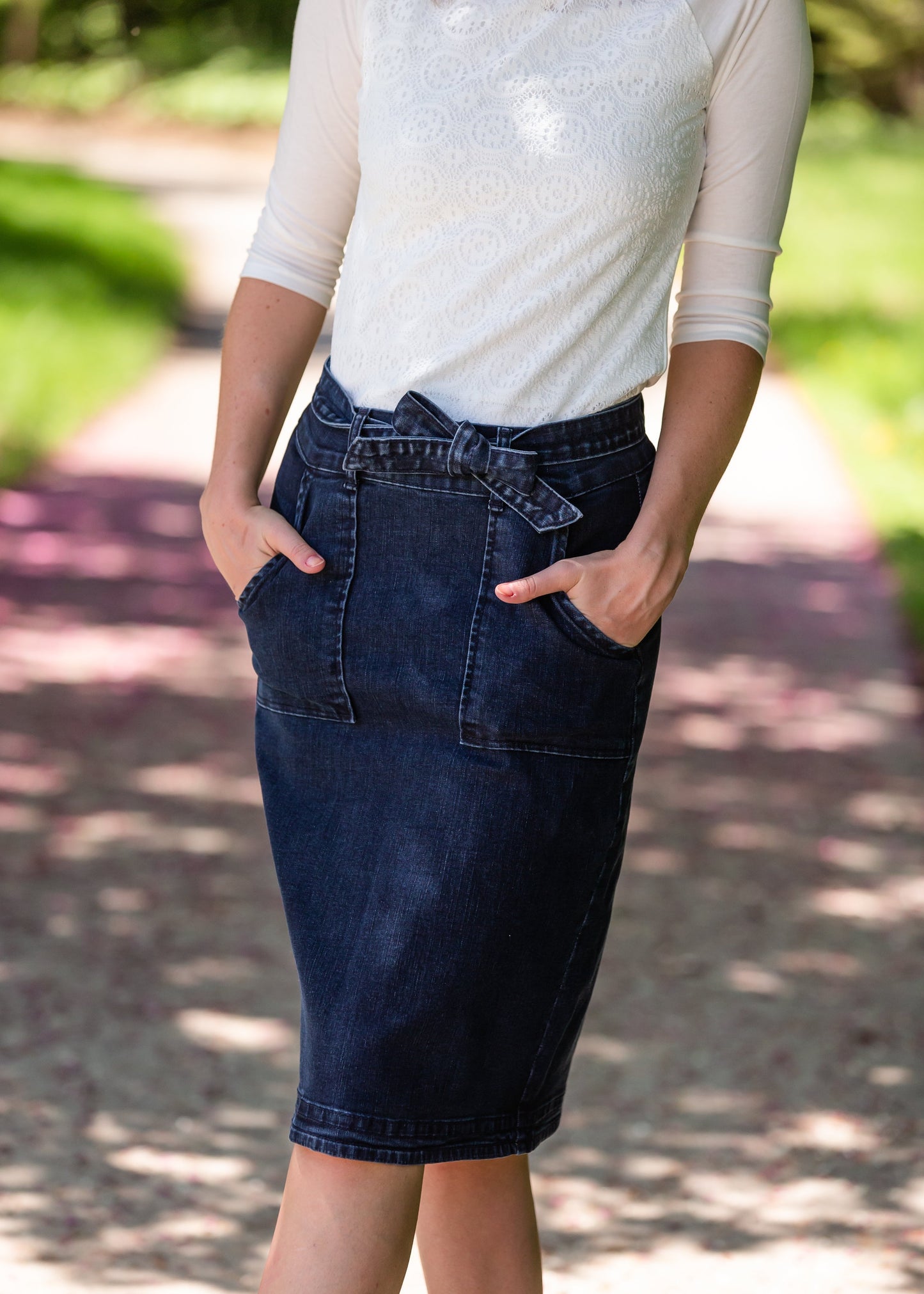 Emma Paper Bag Tie Midi Denim Jean Skirt - FINAL SALE Skirts