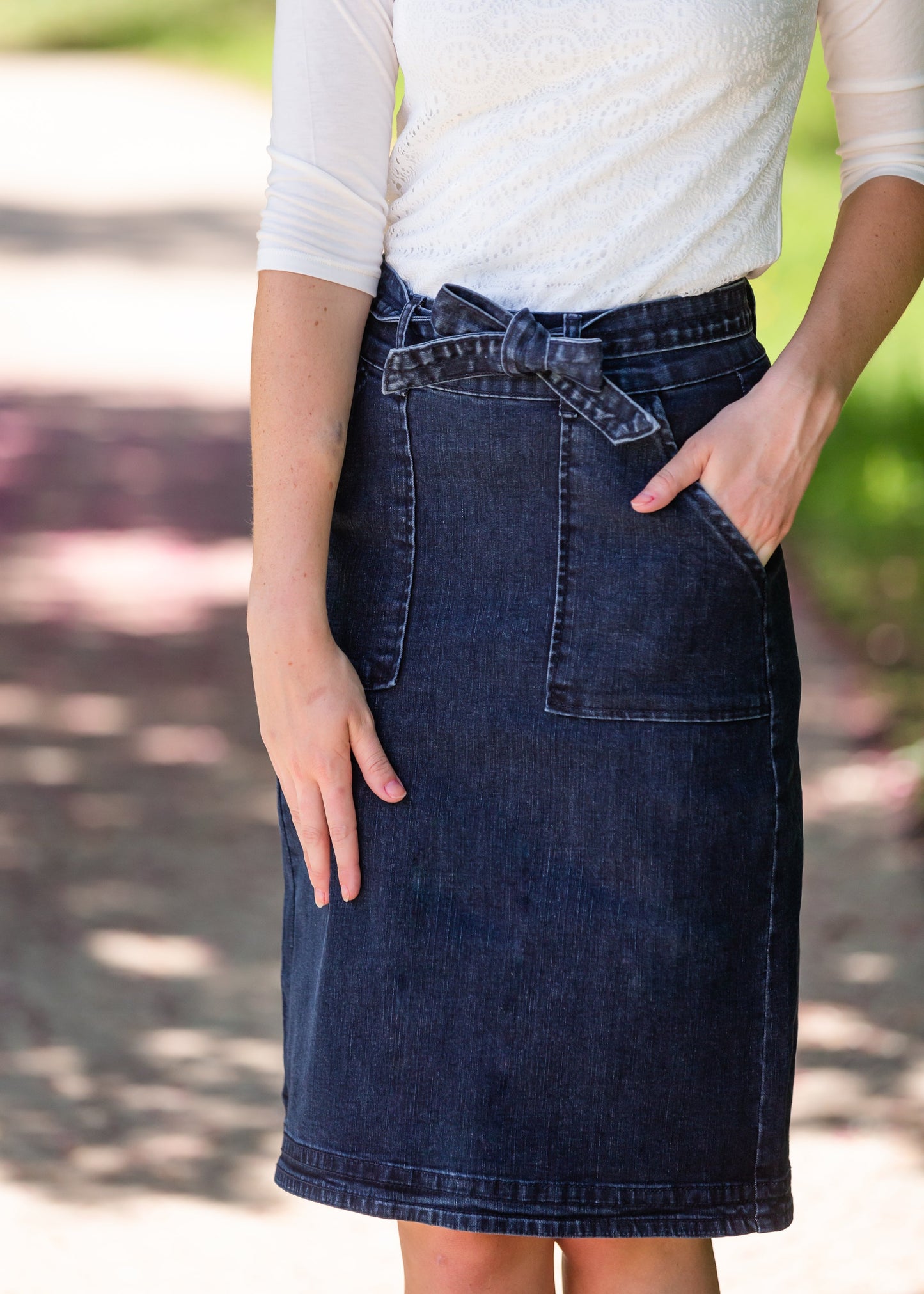 Emma Paper Bag Tie Midi Denim Jean Skirt - FINAL SALE Skirts