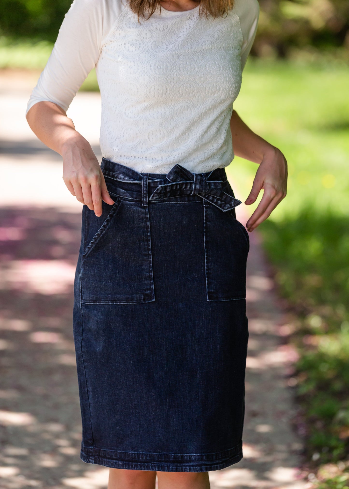 Emma Paper Bag Tie Midi Denim Jean Skirt - FINAL SALE Skirts