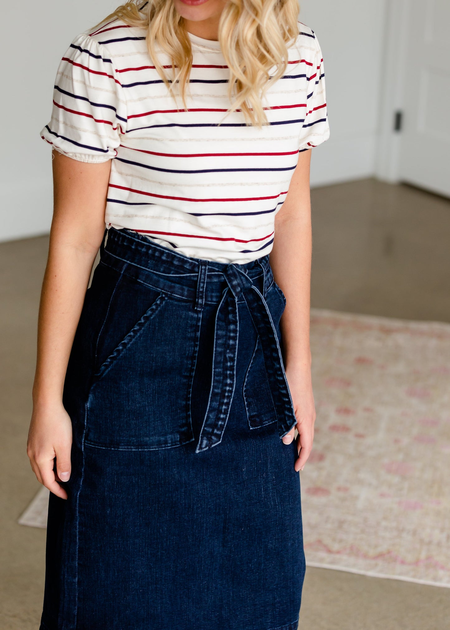 Emma Paper Bag Tie Midi Denim Jean Skirt - FINAL SALE Skirts