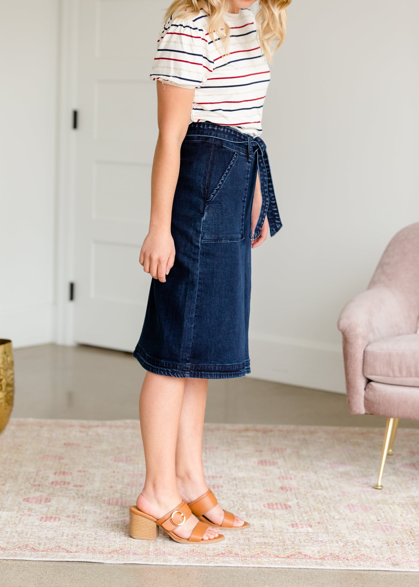 Emma Paper Bag Tie Midi Denim Jean Skirt - FINAL SALE Skirts