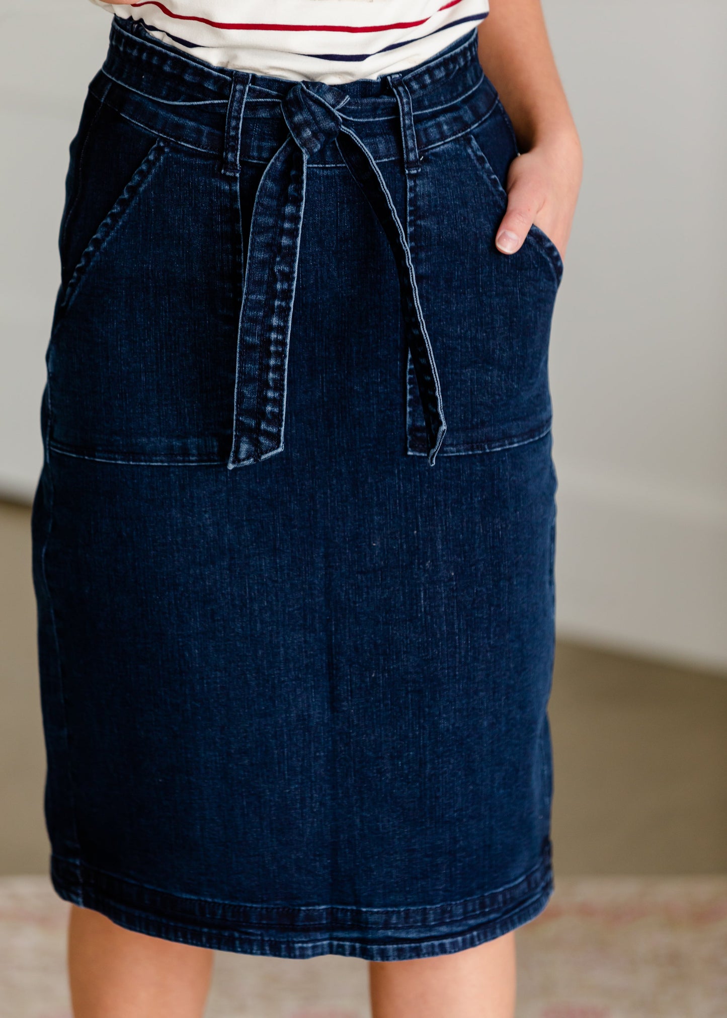 Emma Paper Bag Tie Midi Denim Jean Skirt - FINAL SALE Skirts