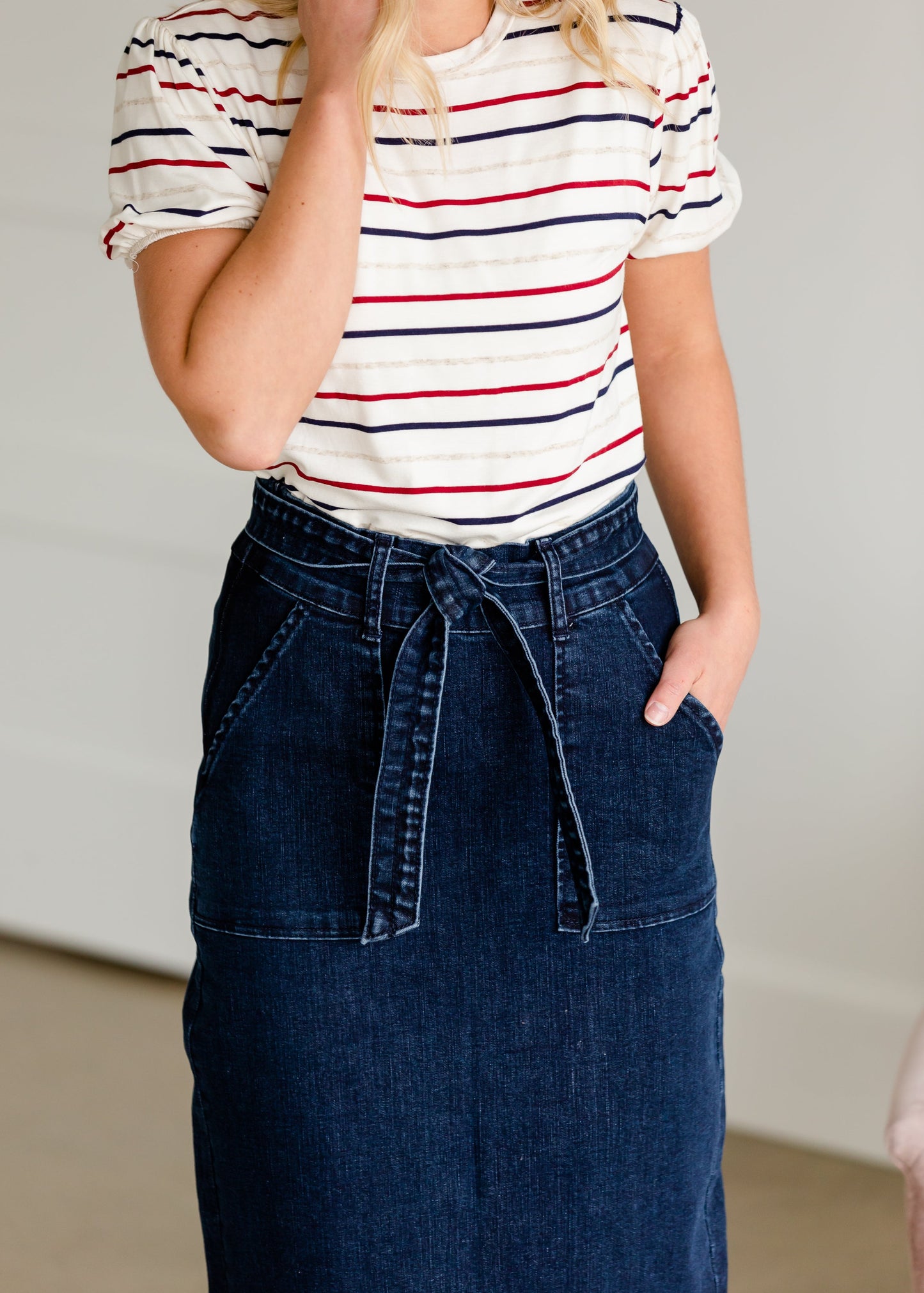Emma Paper Bag Tie Midi Denim Jean Skirt - FINAL SALE Skirts