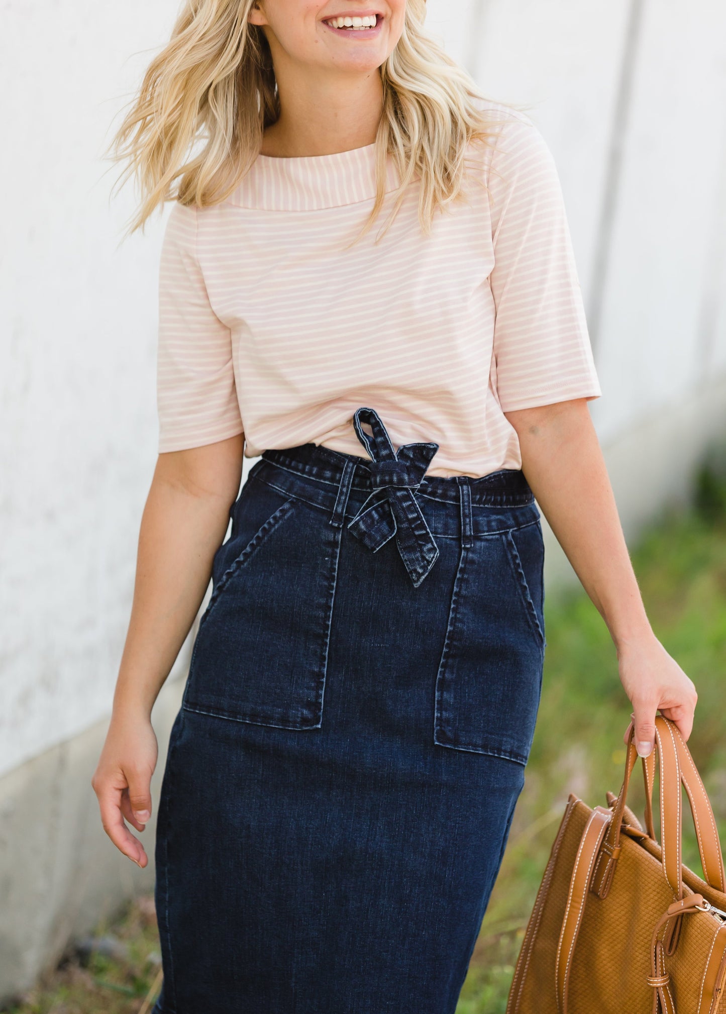 Emma Paper Bag Tie Midi Denim Jean Skirt - FINAL SALE Skirts
