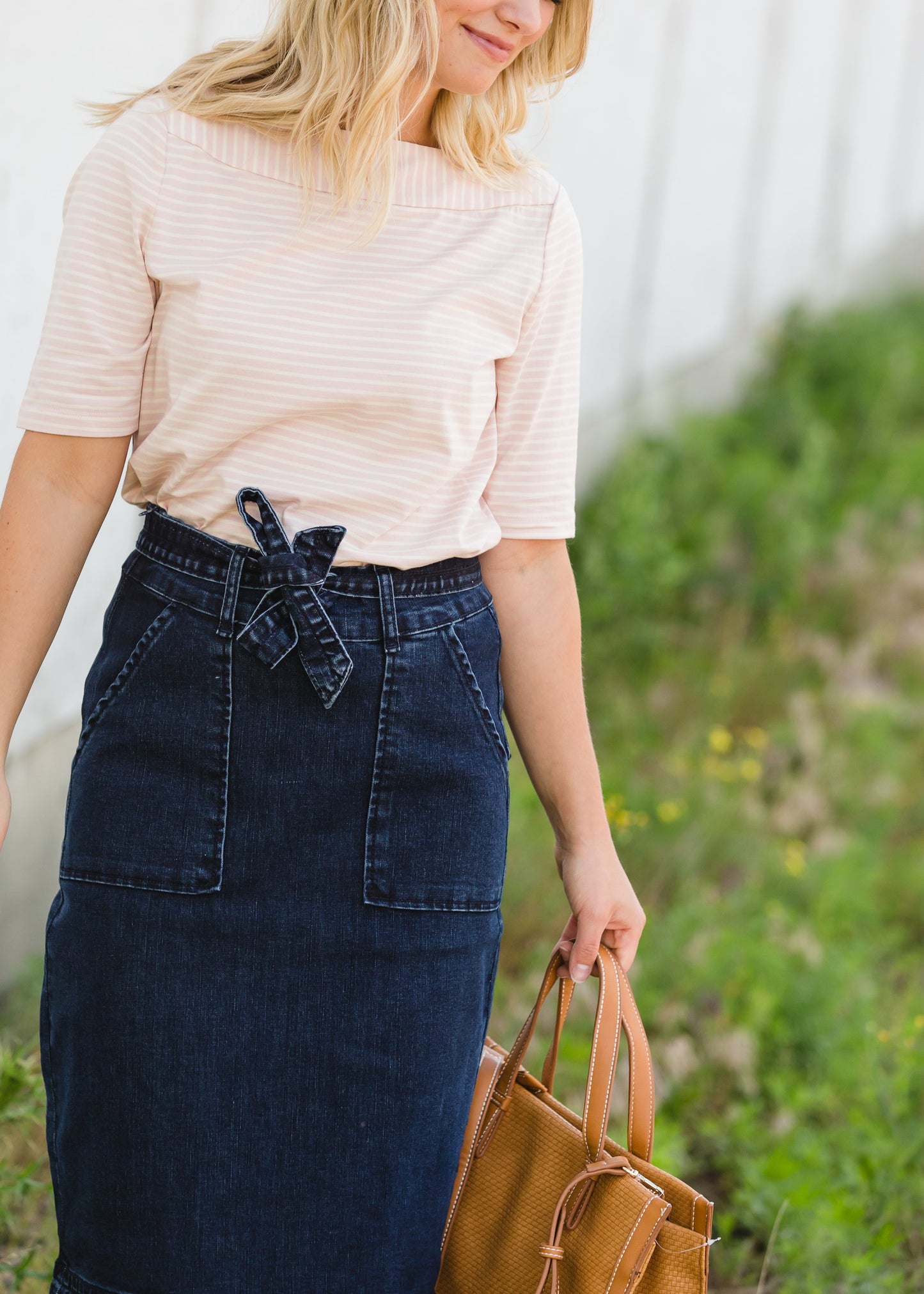 Emma Paper Bag Tie Midi Denim Jean Skirt - FINAL SALE Skirts