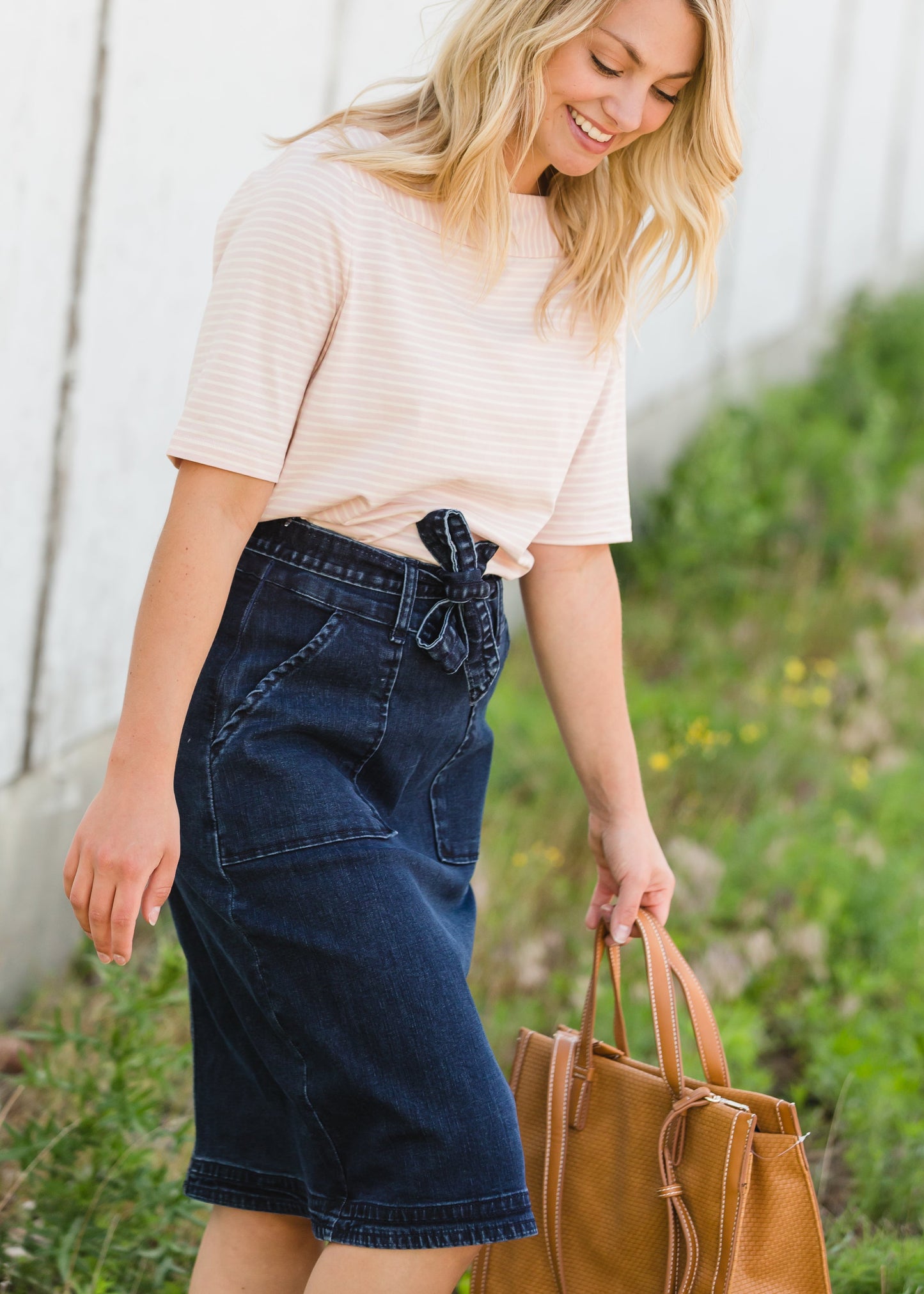 Emma Paper Bag Tie Midi Denim Jean Skirt - FINAL SALE Skirts