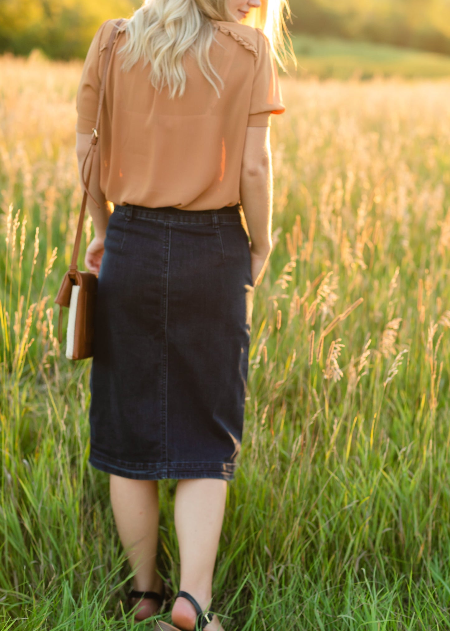 Emma Paper Bag Tie Midi Denim Jean Skirt - FINAL SALE Skirts