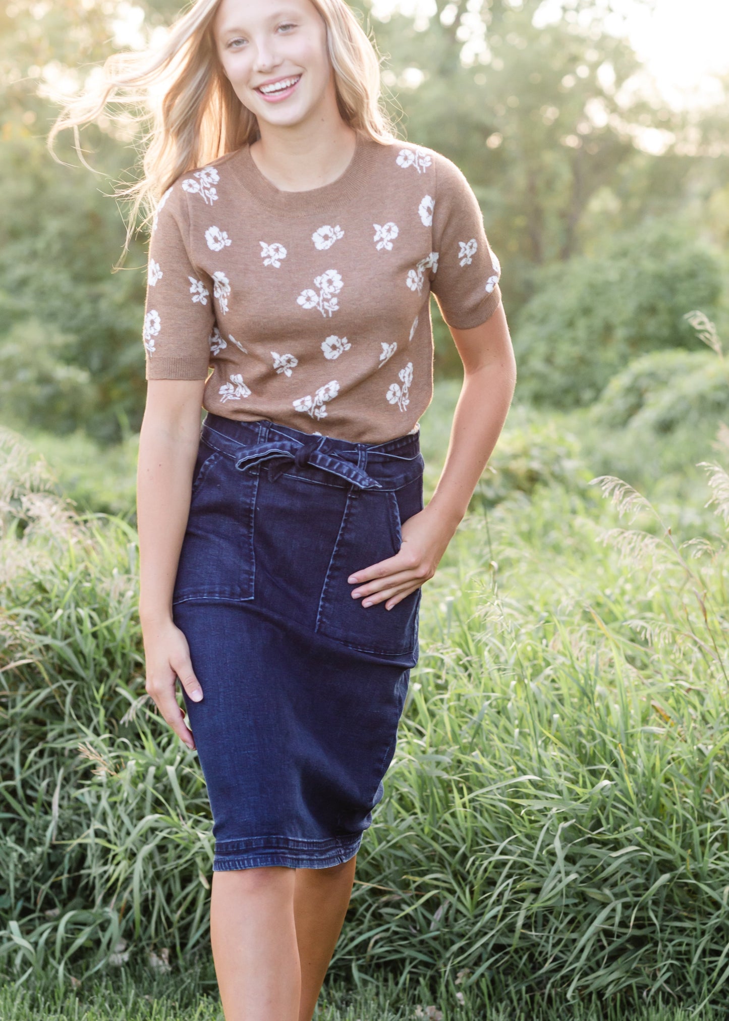 Emma Paper Bag Tie Midi Denim Jean Skirt - FINAL SALE Skirts