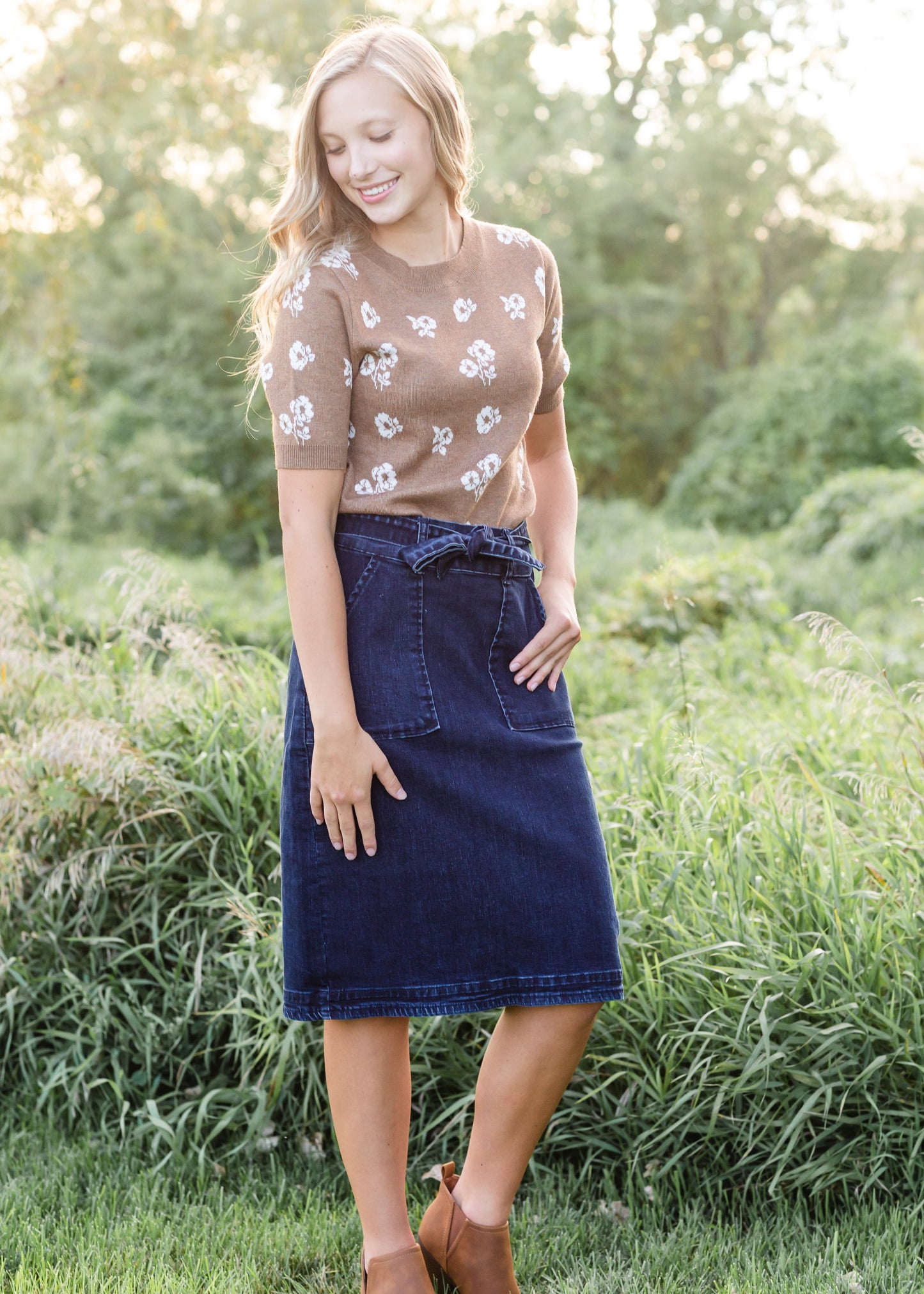 Emma Paper Bag Tie Midi Denim Jean Skirt - FINAL SALE Skirts