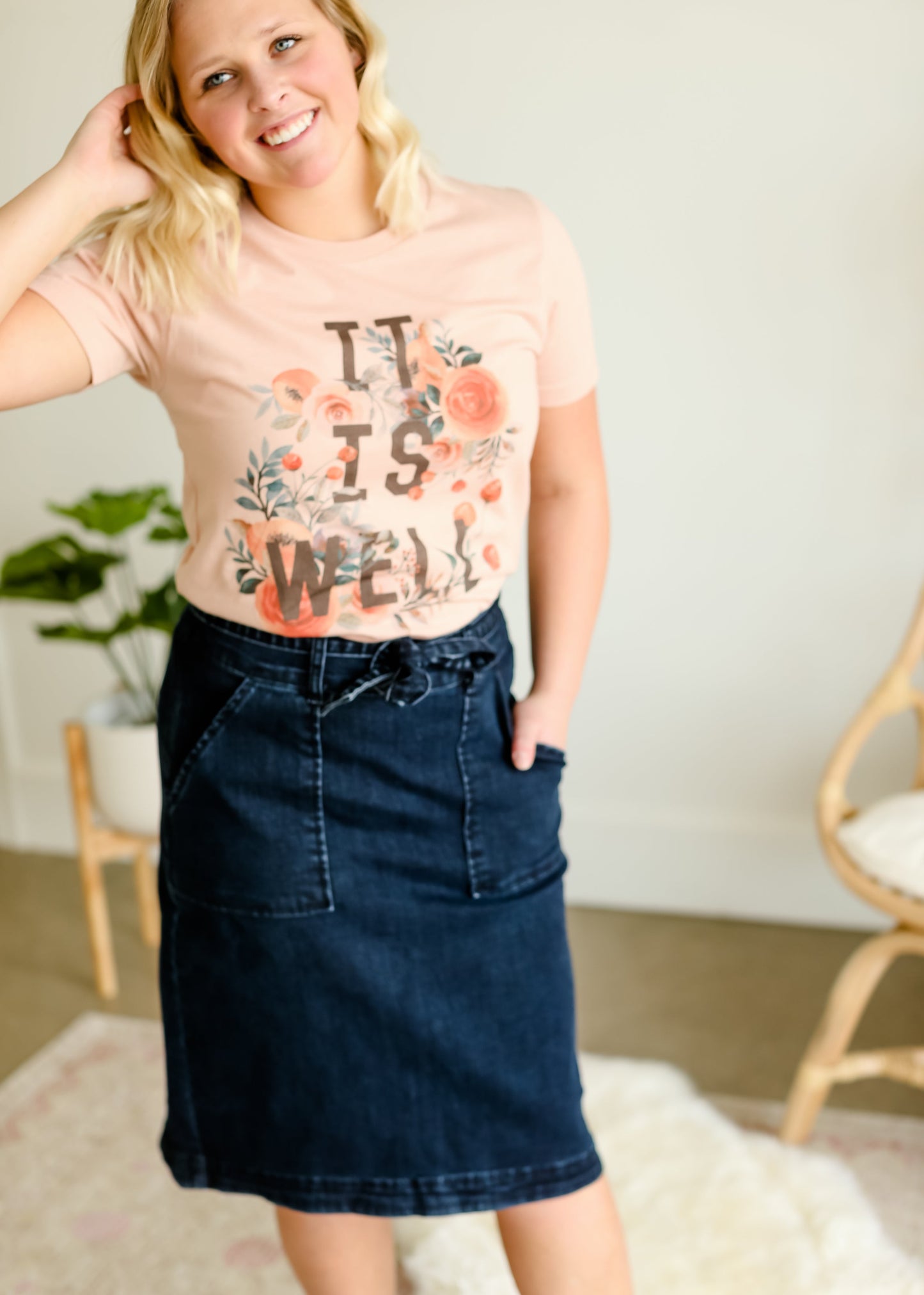 Emma Paper Bag Tie Midi Denim Jean Skirt - FINAL SALE Skirts