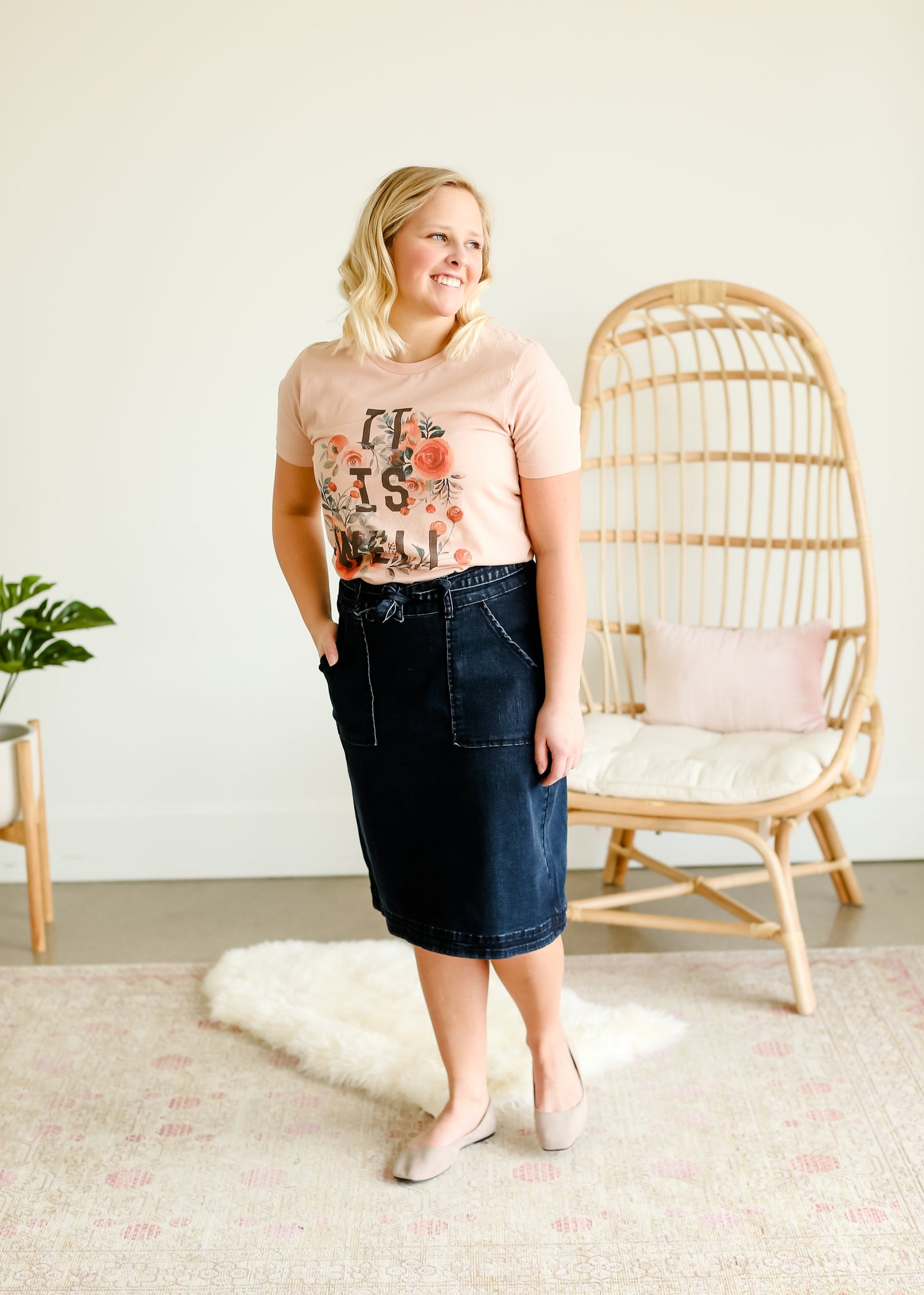 Emma Paper Bag Tie Midi Denim Jean Skirt - FINAL SALE Skirts