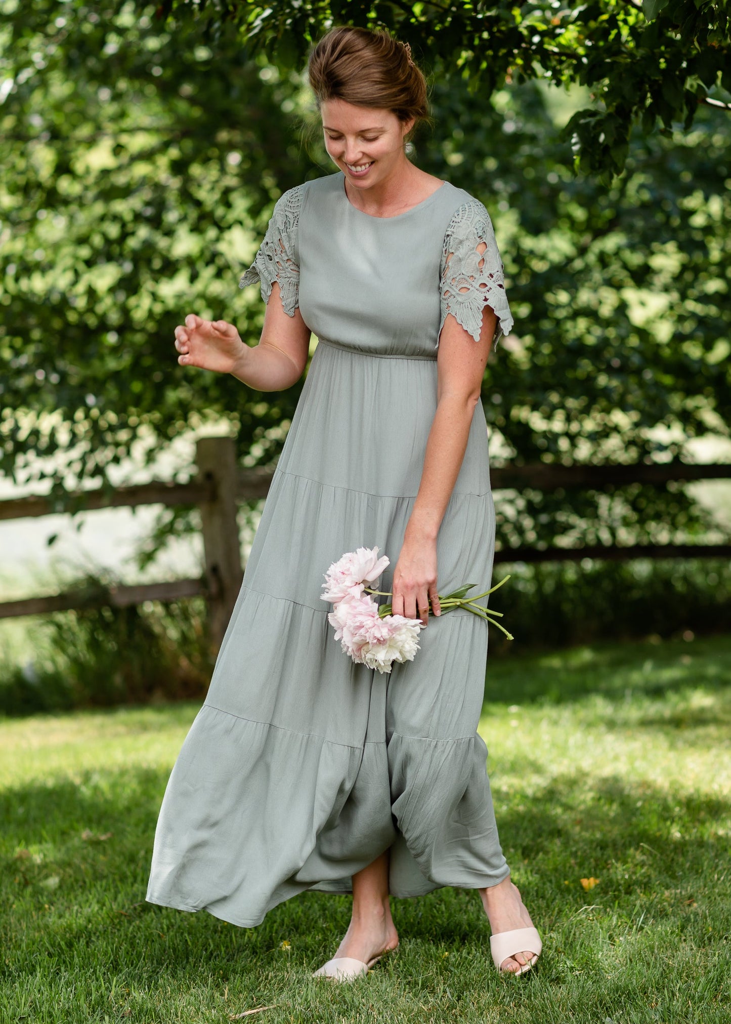 Eyelet Lace Crepe Maxi Dress - FINAL SALE Dresses Green / S
