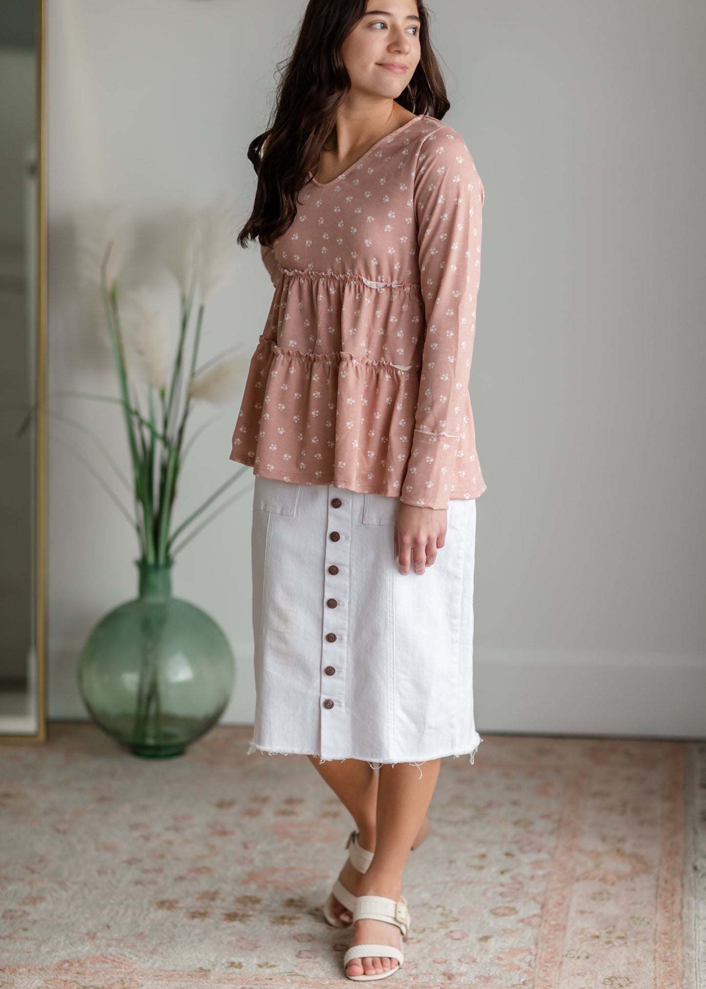 Farrah White Denim Raw Hem Midi Skirt Skirts Dongguan Haohoo Clothing