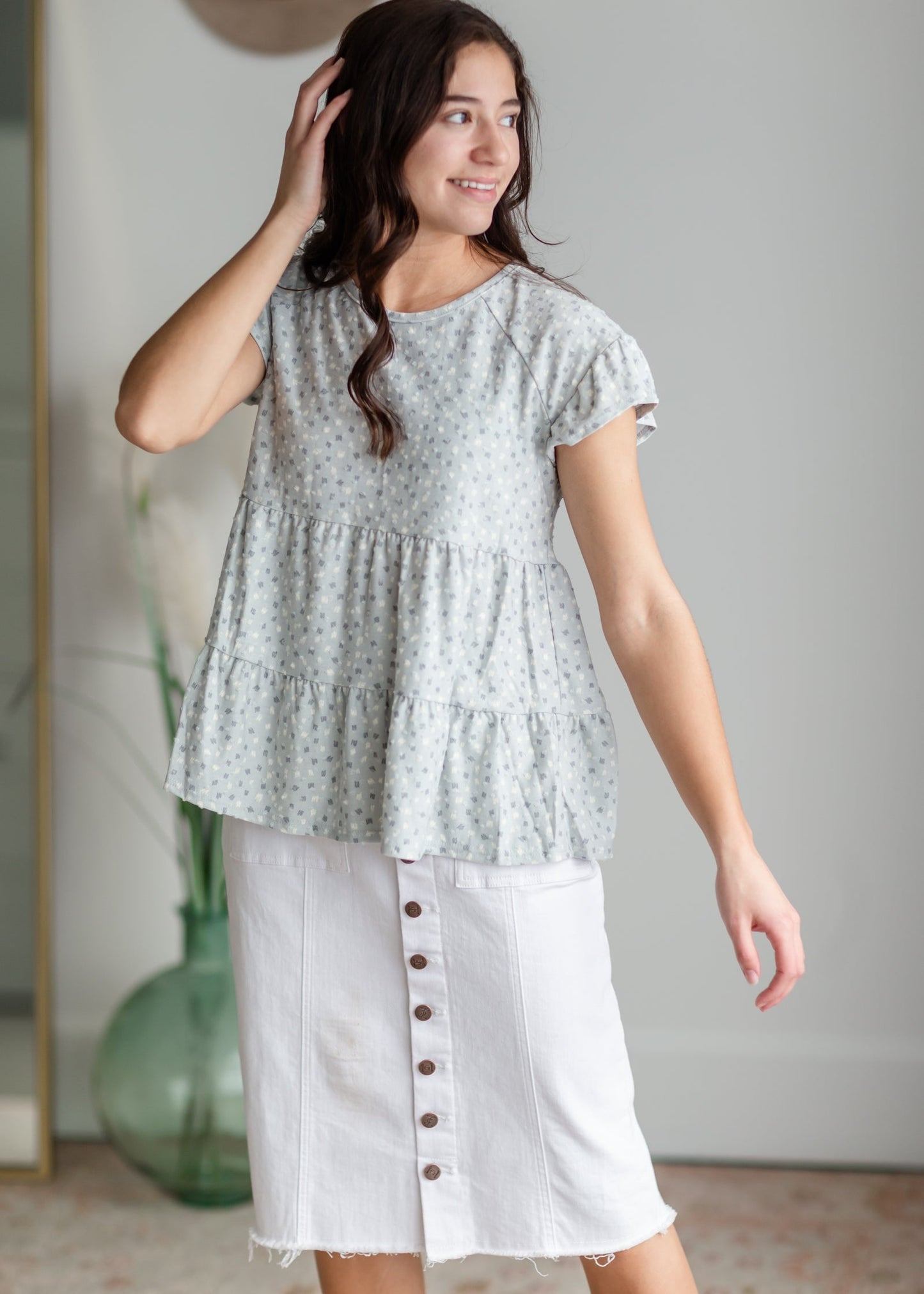 Farrah White Denim Raw Hem Midi Skirt Skirts Dongguan Haohoo Clothing