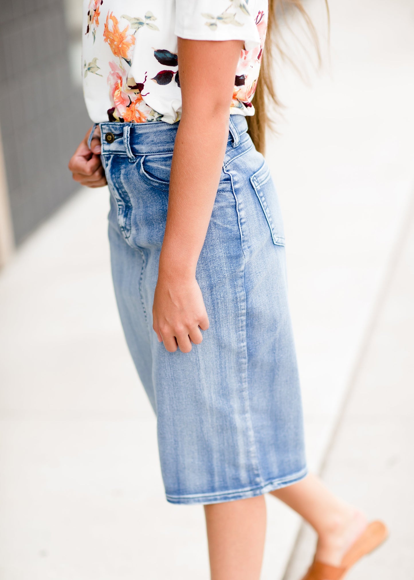 Modest denim midi skirt